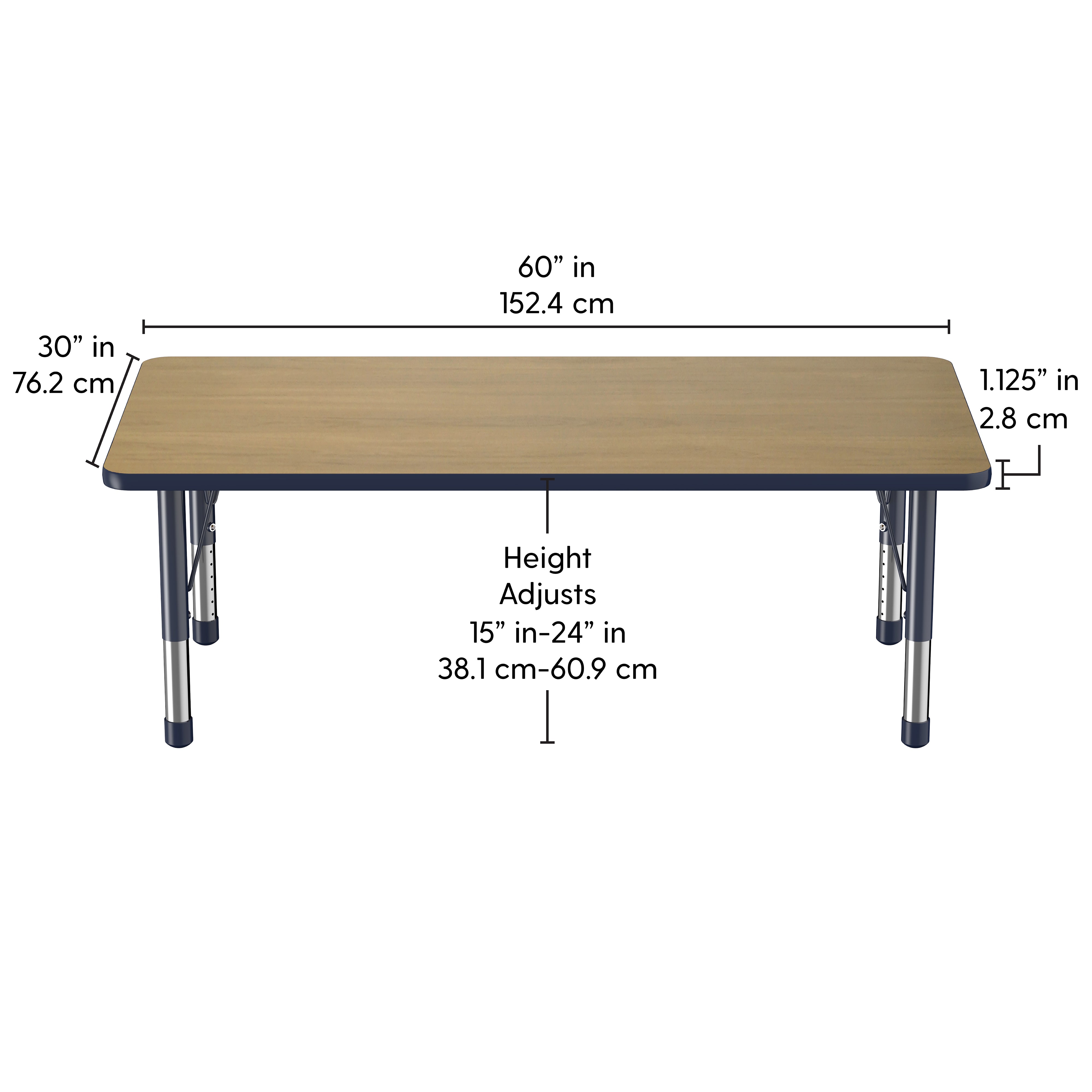 30" x 60" Rectangle T-Molding Activity Table with Adjustable Chunky Legs - Pasadena Oak/Navy