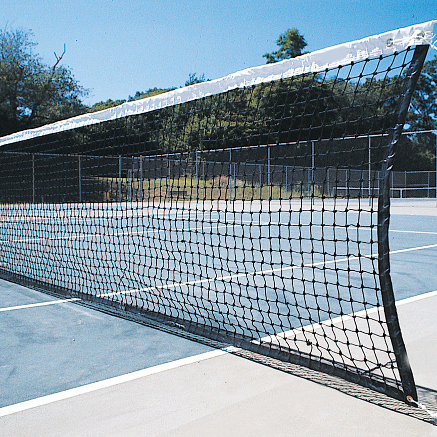 Tennis Replacement Net with Center Strap (1-3/4 in. Sq. - 3mm Polyethylene Knotted Mesh) (Outdoor) - Collegiate Tennis Net (42 ft.L x 42 in.H) (Black)