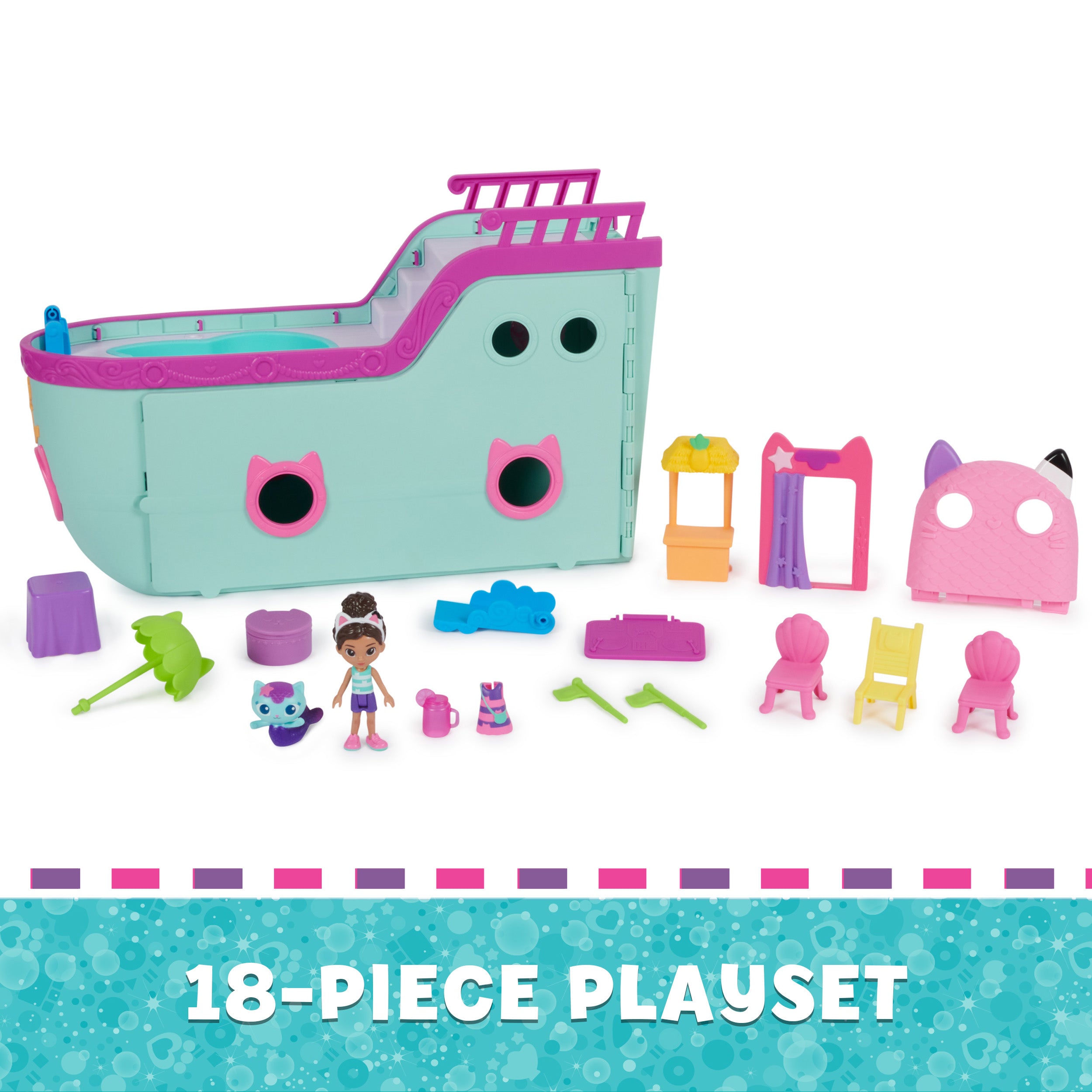 Gabby’s Dollhouse, Gabby Cat Friend Ship, Cruise Ship Toy with 2 Toy Figures, Surprise Toys & Dollhouse Accessories, Kids Toys for Girls & Boys 3+