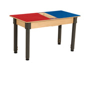 Rectangle Time-2-Play Table with a trough, along with adjustable 18"-29" legs and a LEGO® Compatible Grid of RED/BLUE Color