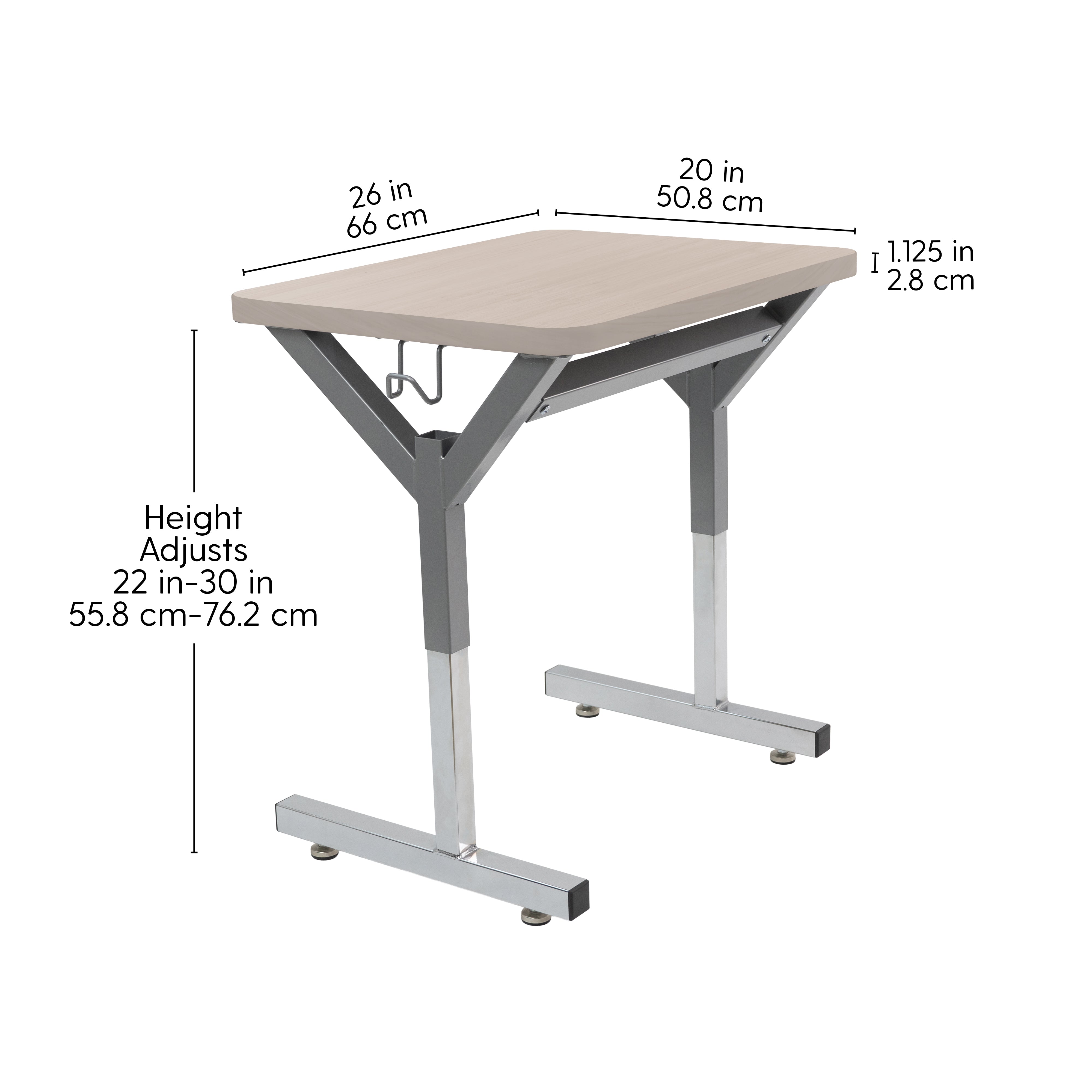 20" x 26" Rectangle Thermofused Table Desk with Adjustable Y-Frame - Asian Sand/Silver