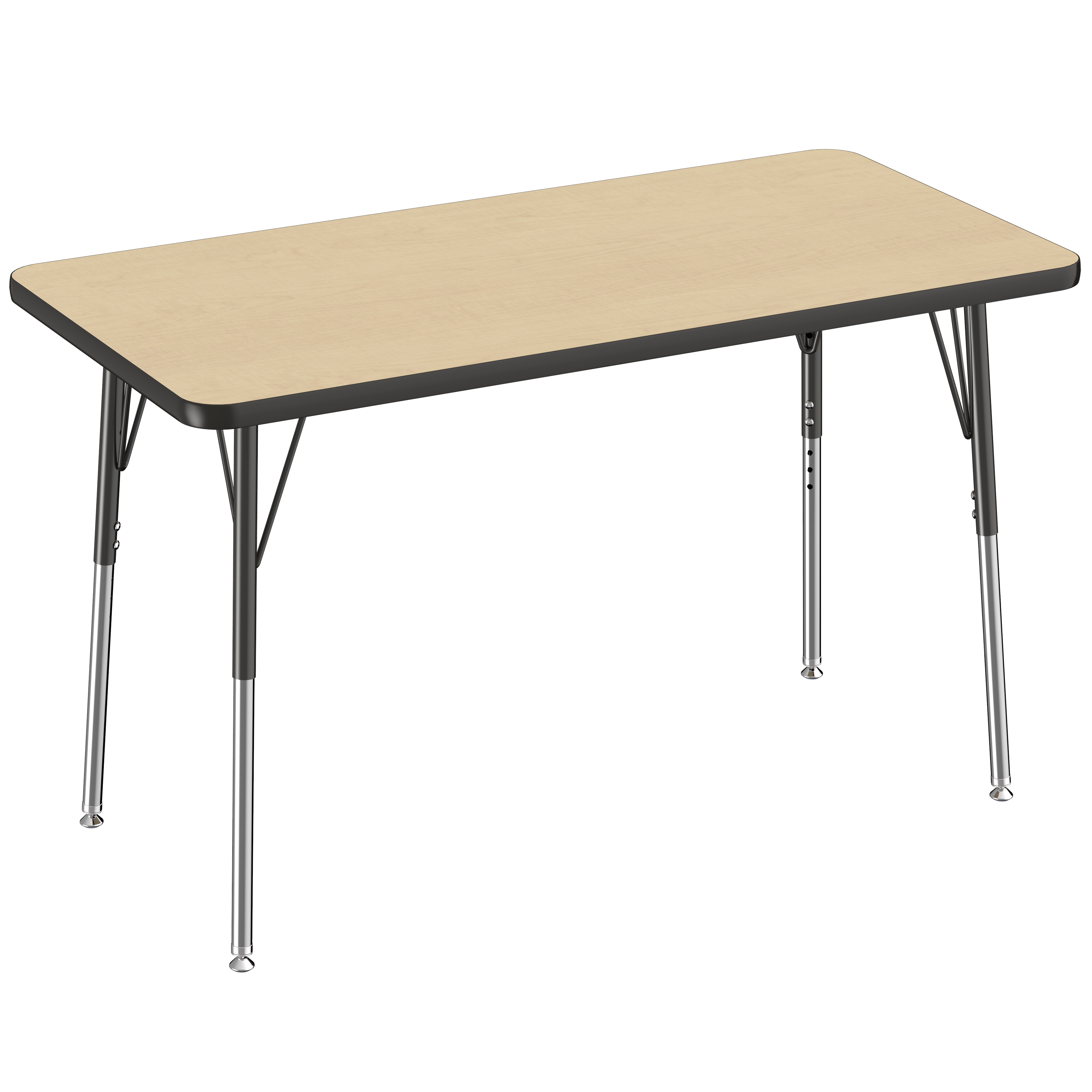 24" x 48" Rectangle T-Molding Activity Table with Adjustable Standard Swivel Glide Legs - Maple/Black