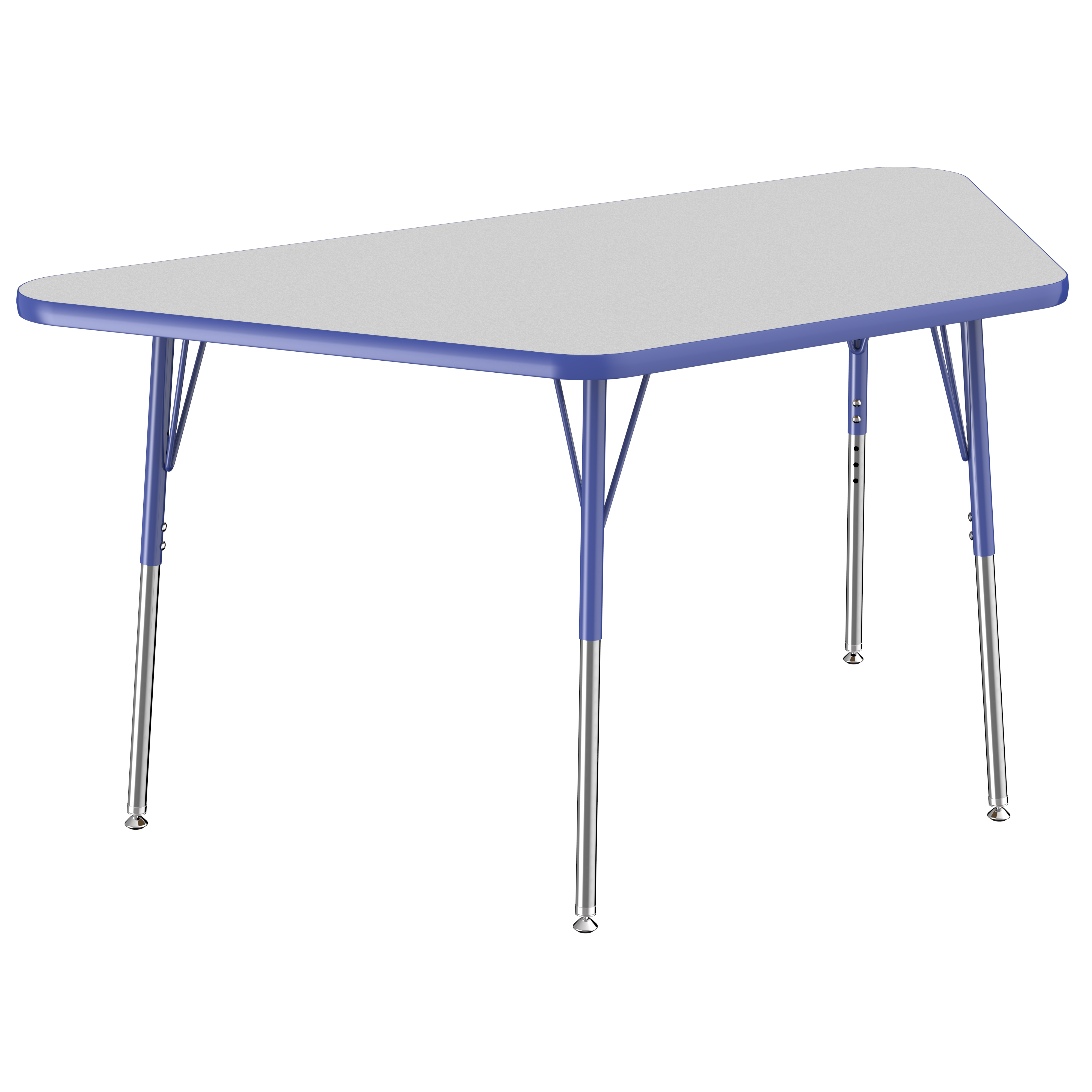30" x 60" Trapezoid T-Molding Activity Table with Adjustable Standard Swivel Glide Legs - Gray/Blue