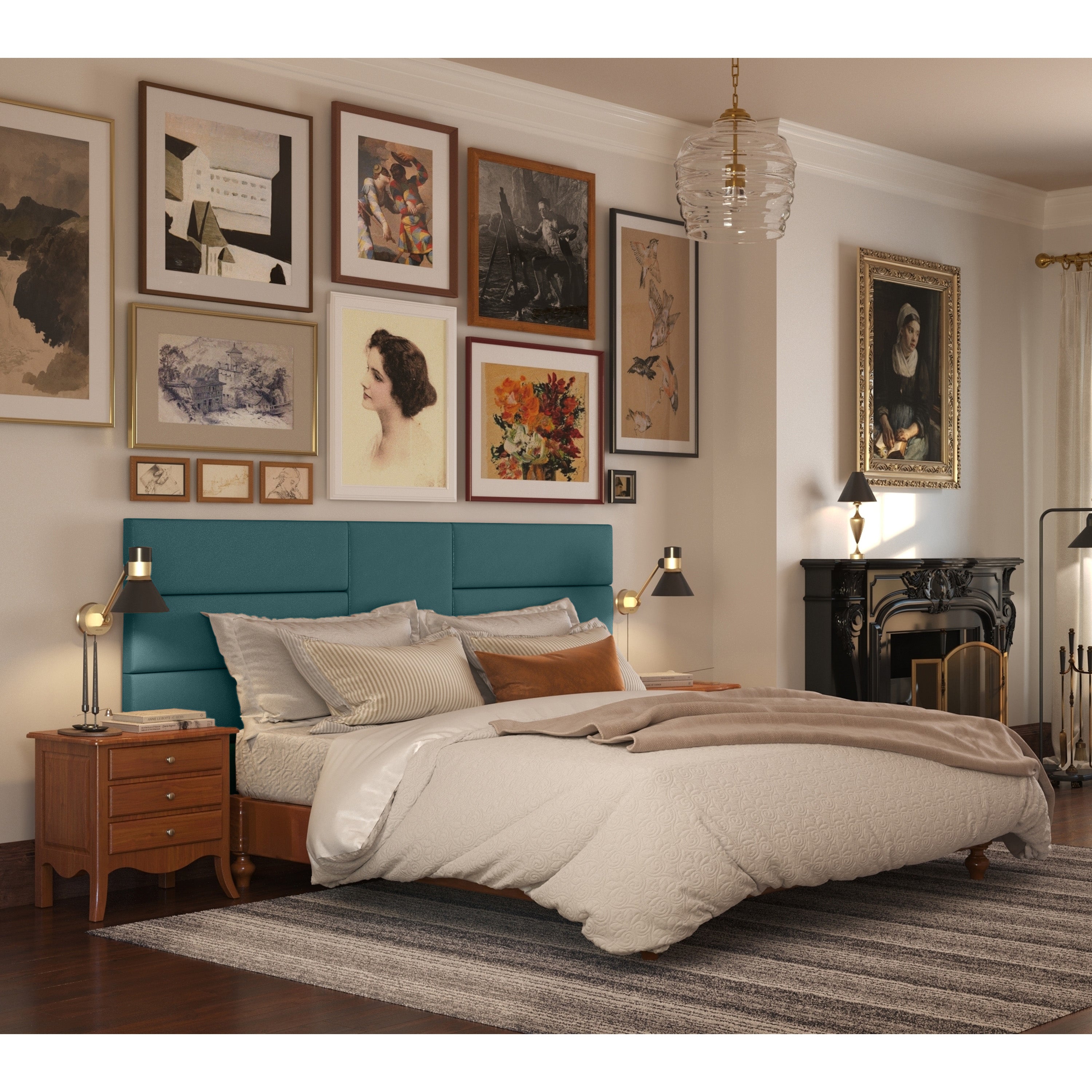 Jaxx Panelist Modern Padded Headboard – Set of 4 Wall Mounted Panels (Each 11.25" x 30") - Queen, Vegan Leather, Genesis Green