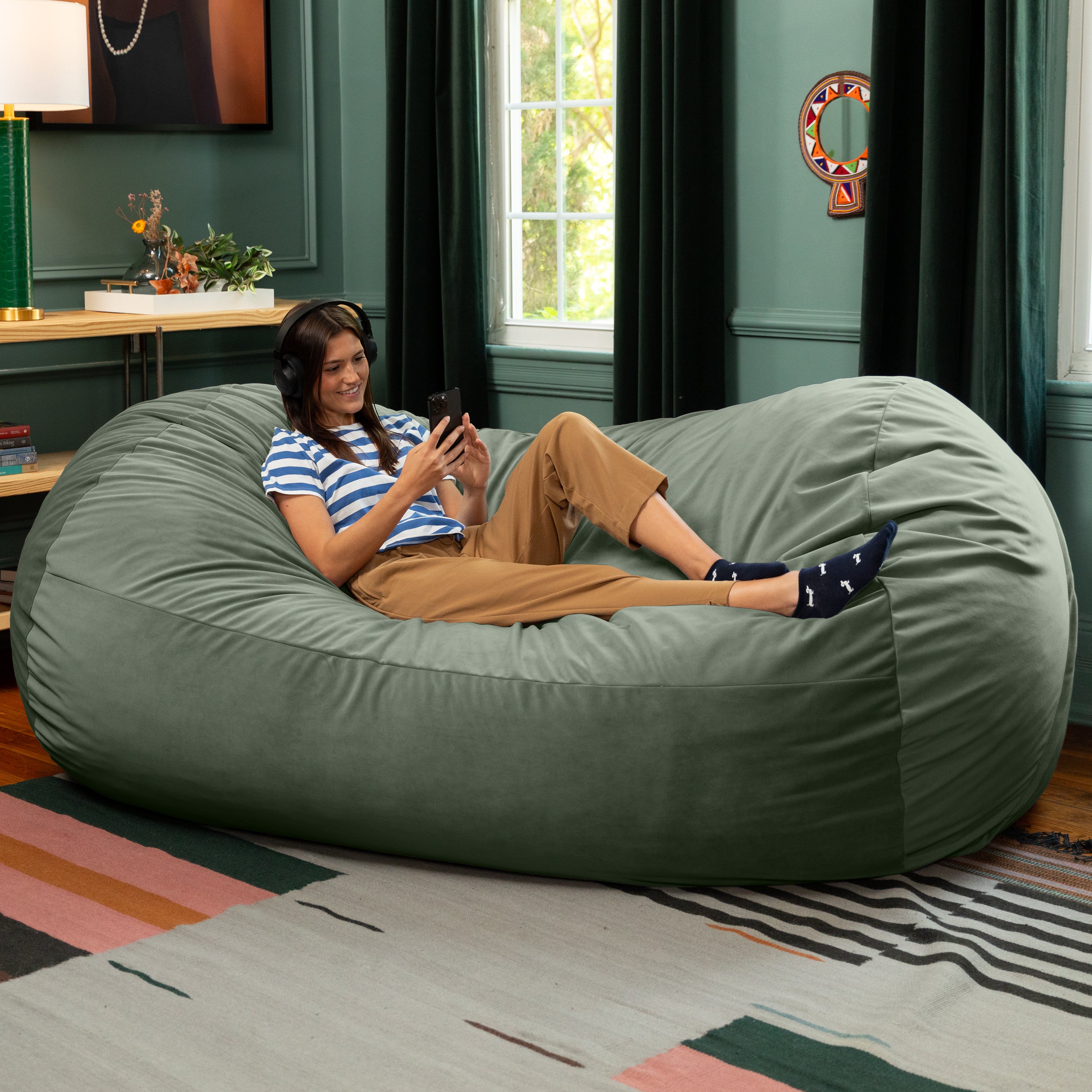 Jaxx Grand Lounger 7 Foot Bean Bag Sofa -Lush Velvet Green