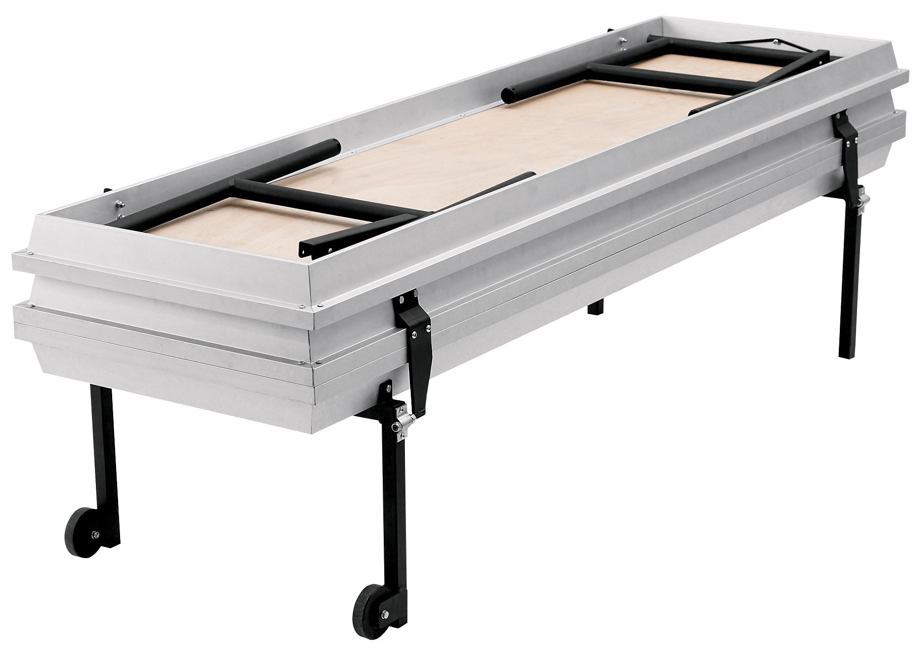 NPS® TransPort 3-Level Straight Choral Riser, Carpet (18" x 78" Levels), Surface Material: Grey Carpet, Frame Color: Aluminum Frame, Black Legs