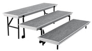 NPS® TransPort 3-Level Straight Choral Riser, Carpet (18" x 78" Levels), Surface Material: Grey Carpet, Frame Color: Aluminum Frame, Black Legs