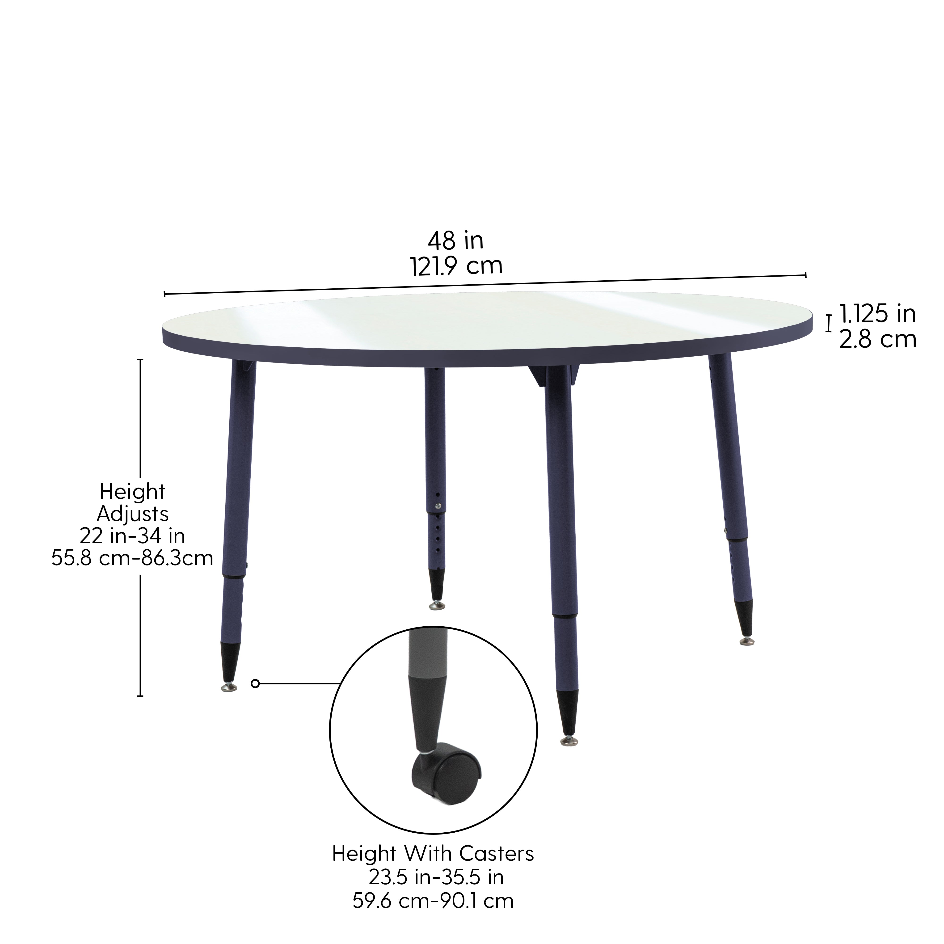 Adapte 48" Round Dry-Erase Activity Table with Adjustable Tapered Legs - Whiteboard/Navy