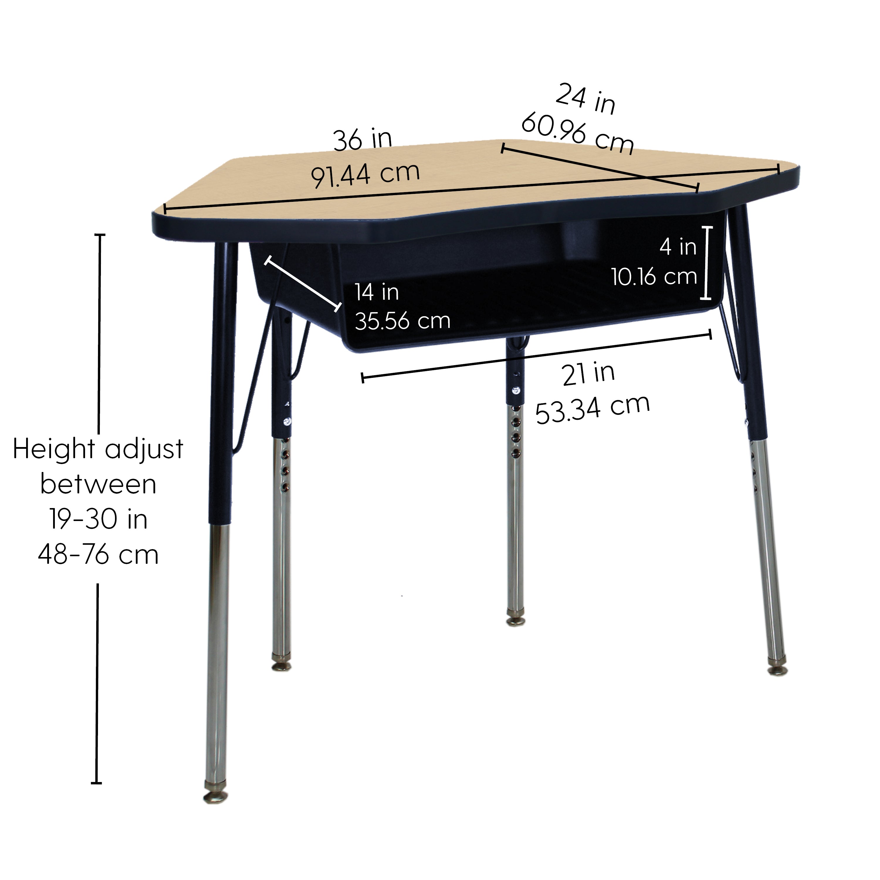 24" x 36" Petal Book Box Desk with Adjustable Standard Swivel Glide Legs, 2-Piece - Maple/Navy
