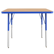 24" x 36" Rectangle T-Molding Activity Table with Adjustable Standard Swivel Glide Legs - Maple/Blue