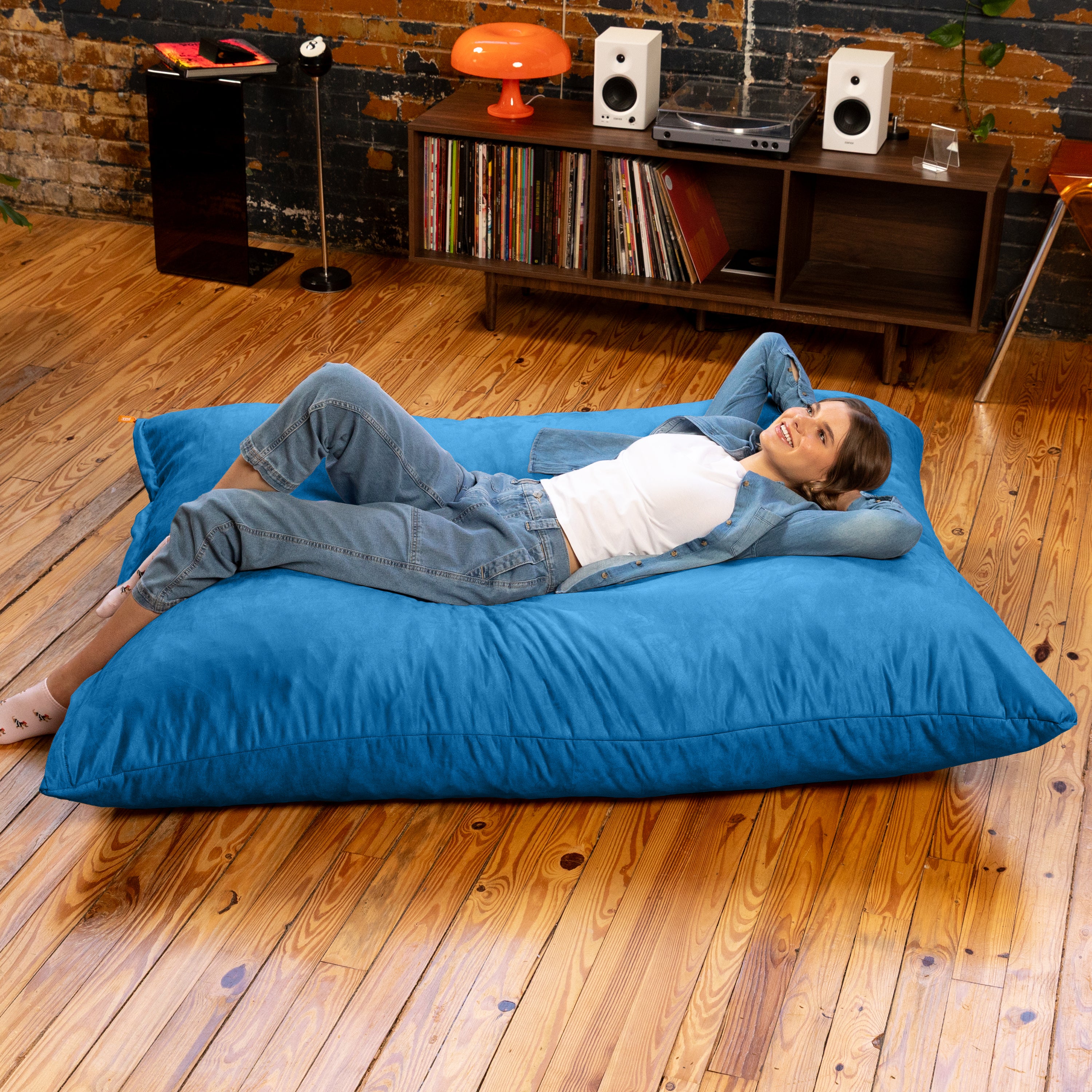 Jaxx Pillow Saxx 5.5-Foot - Huge Bean Bag Floor Pillow and Lounger, Blueberry