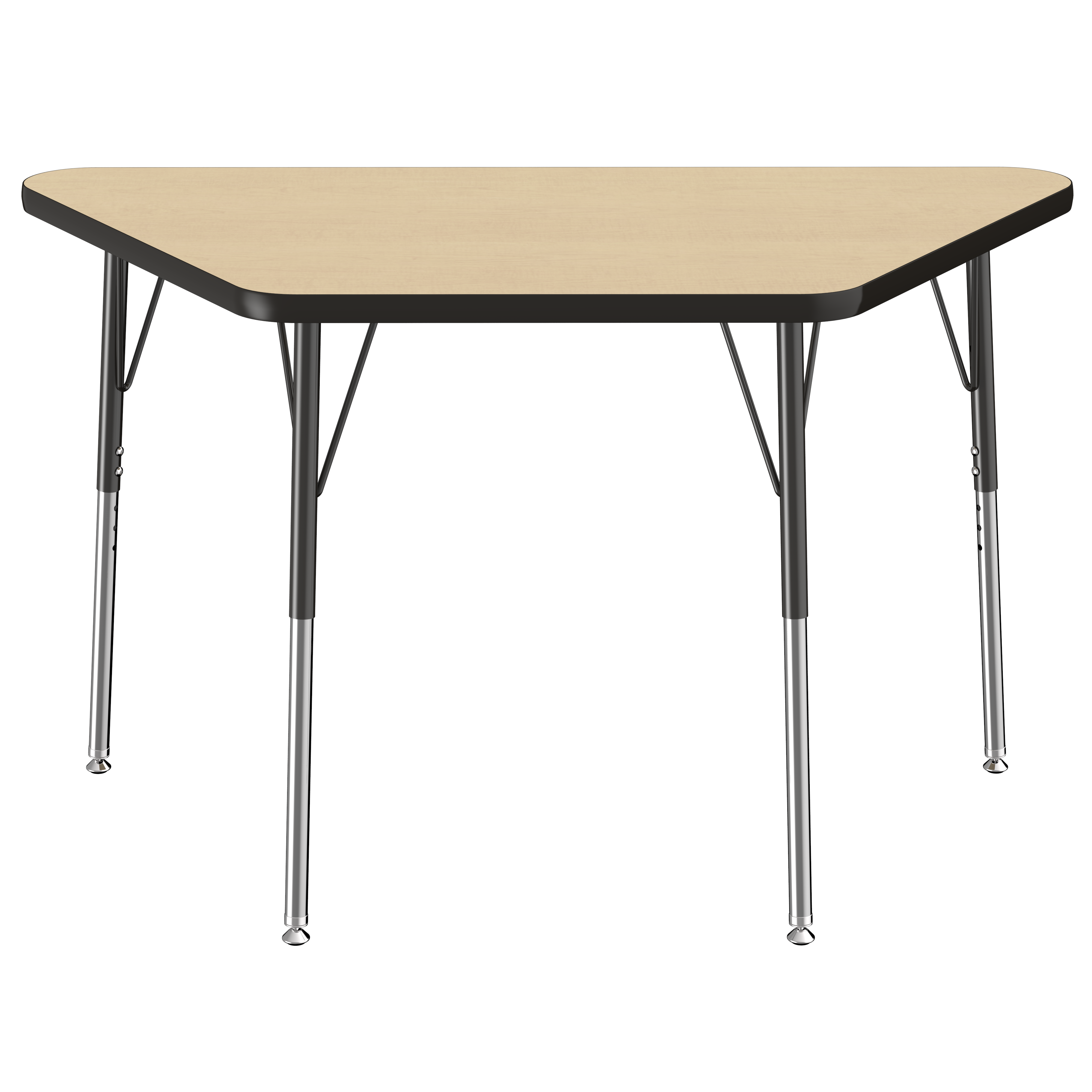 24" x 48" Trapezoid T-Molding Activity Table with Adjustable Standard Swivel Glide Legs - Maple/Black