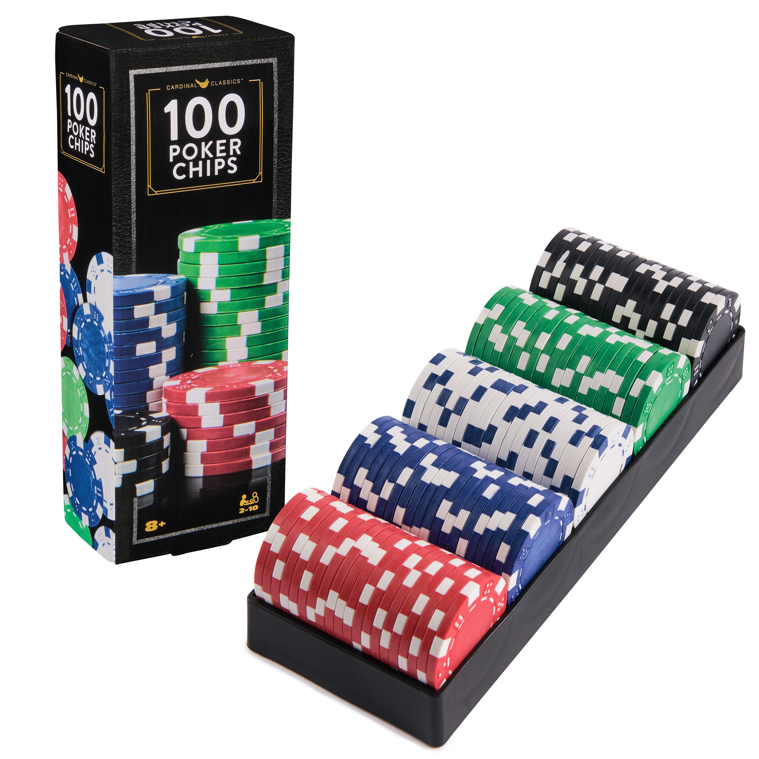 Spin Master Games, Cardinal Classics, 100-Piece Colored Poker Chips Set, Classic Family Board Games, Poker Set for Beginners & Experts, for Kids & Family, 2-10 Players, for Ages 8 & Up