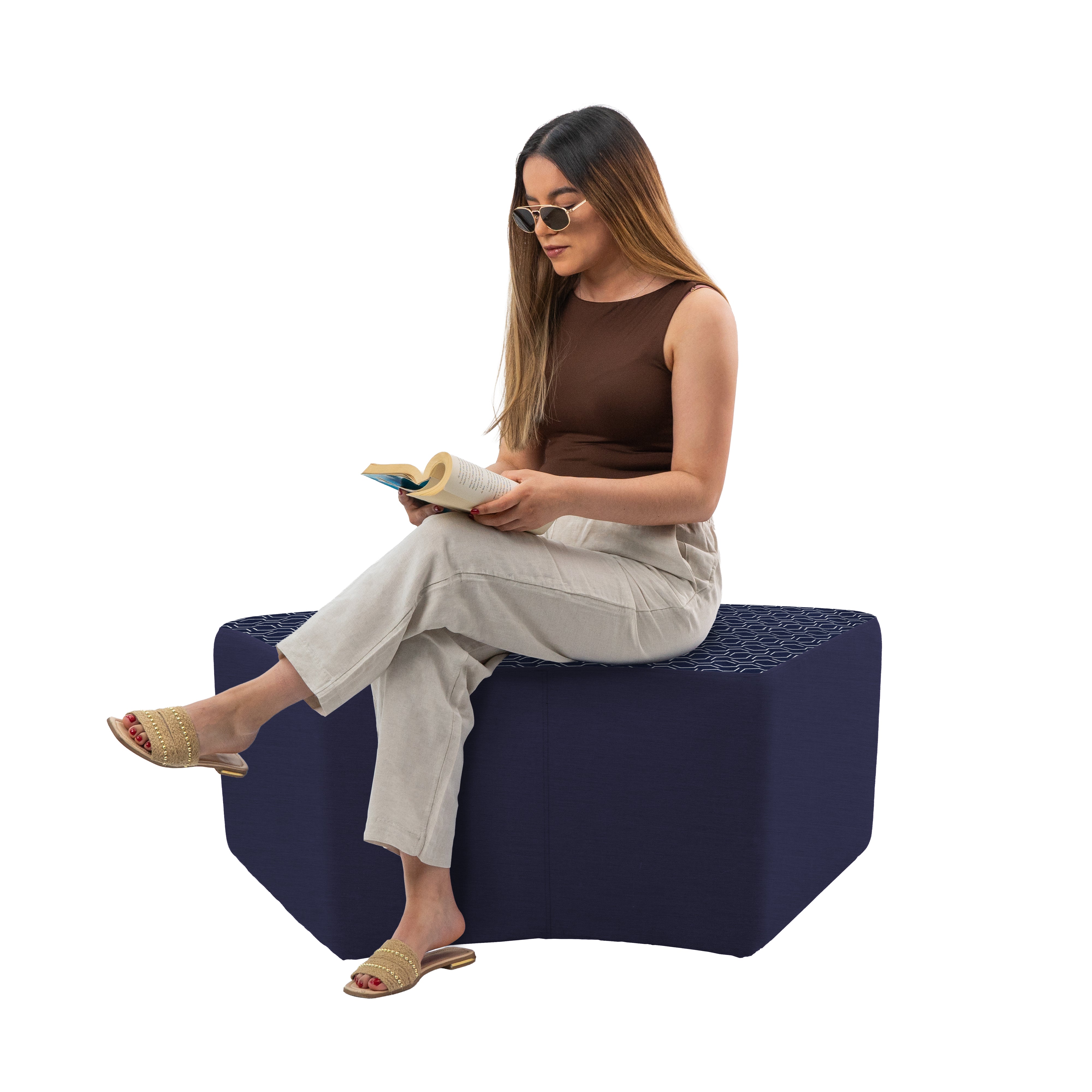 Outdoor 24" x 48" S-Curve Ottoman with Sunbrella, 18" H - Adaptation Indigo/Canvas Navy