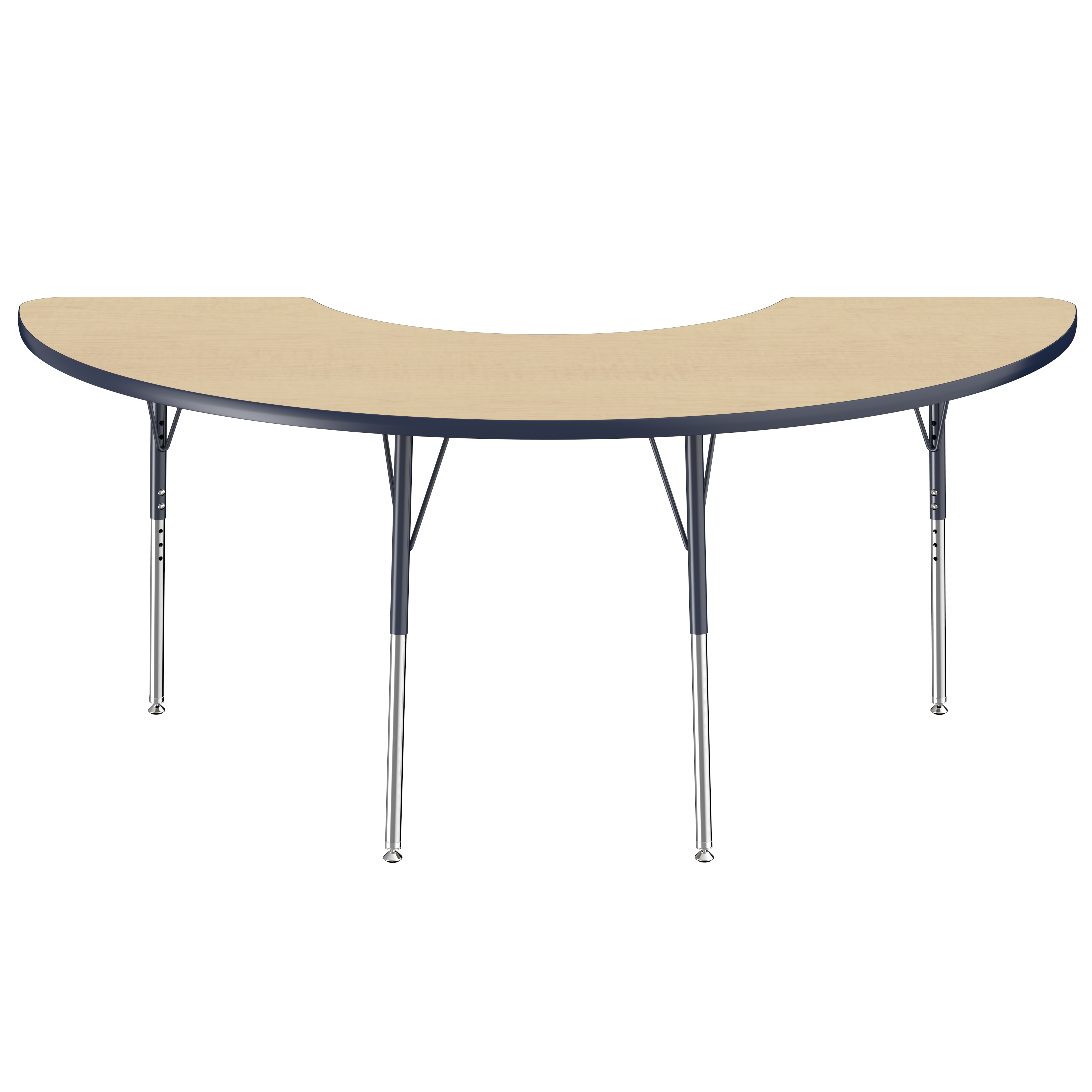 36" x 72" Half Moon T-Molding Activity Table with Adjustable Standard Swivel Glide Legs - Maple/Navy
