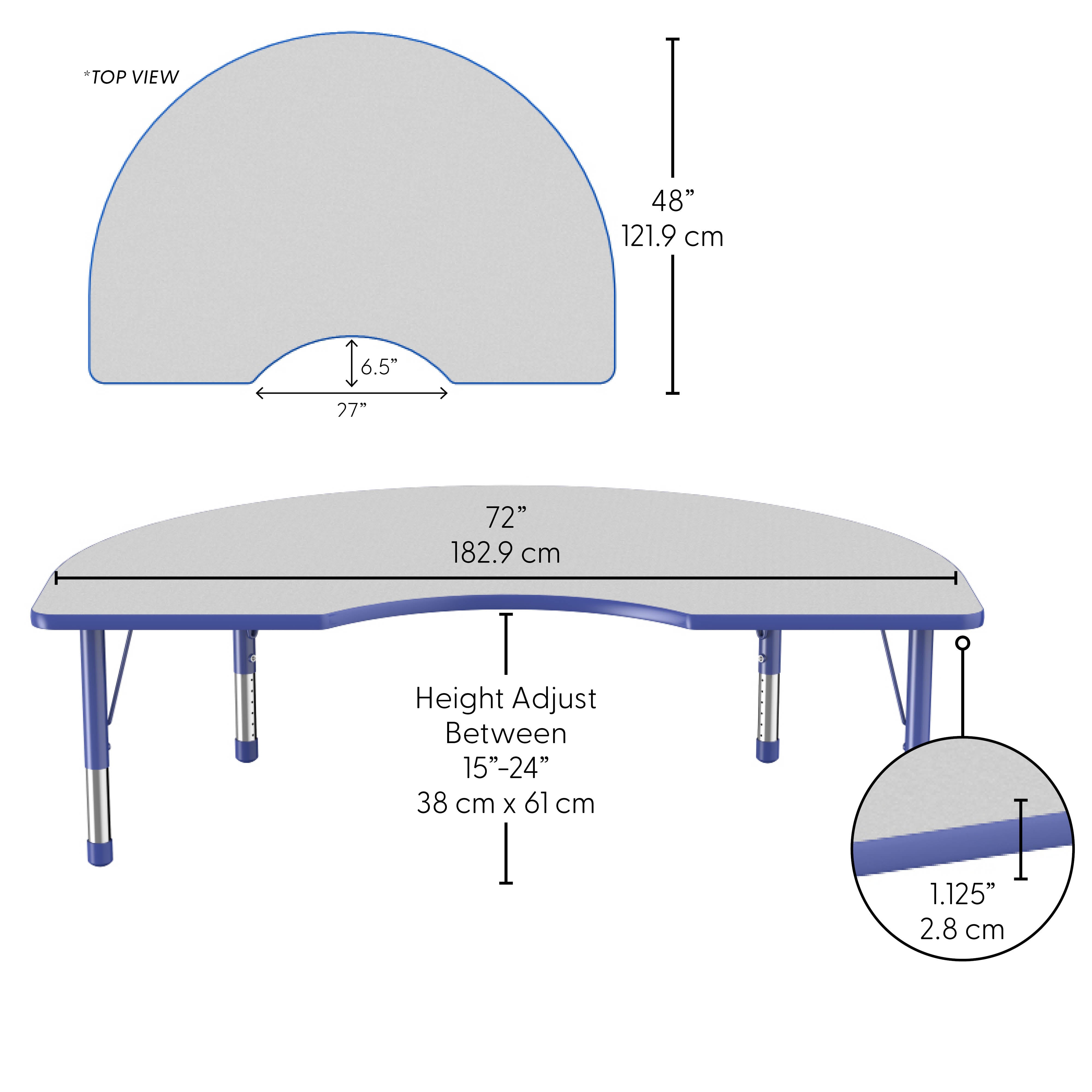 48" x 72" Kidney Thermofused Activity Table with Adjustable Chunky Legs - Gray/Blue