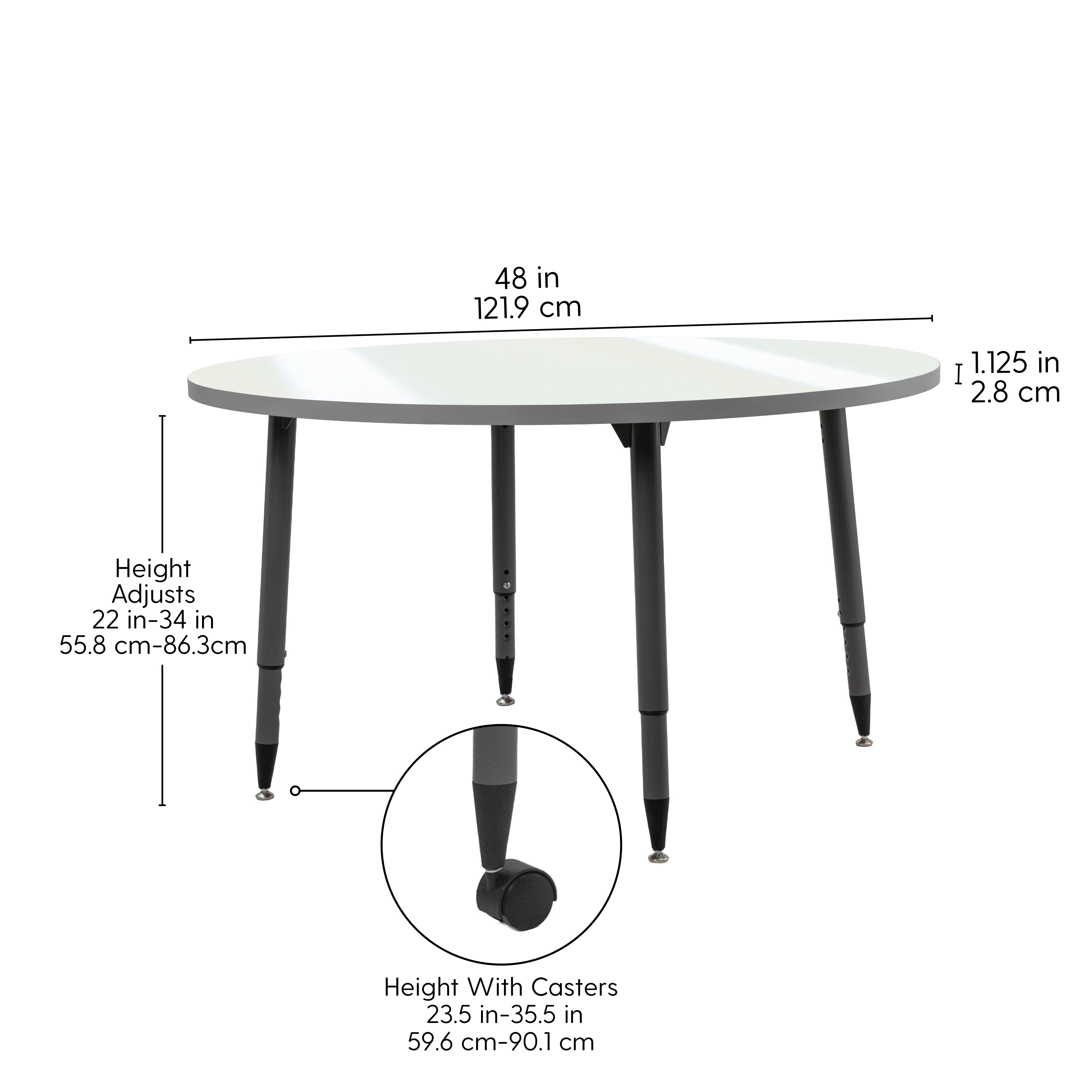 Adapte 48" Round Dry-Erase Activity Table with Adjustable Tapered Legs - Whiteboard/North Sea