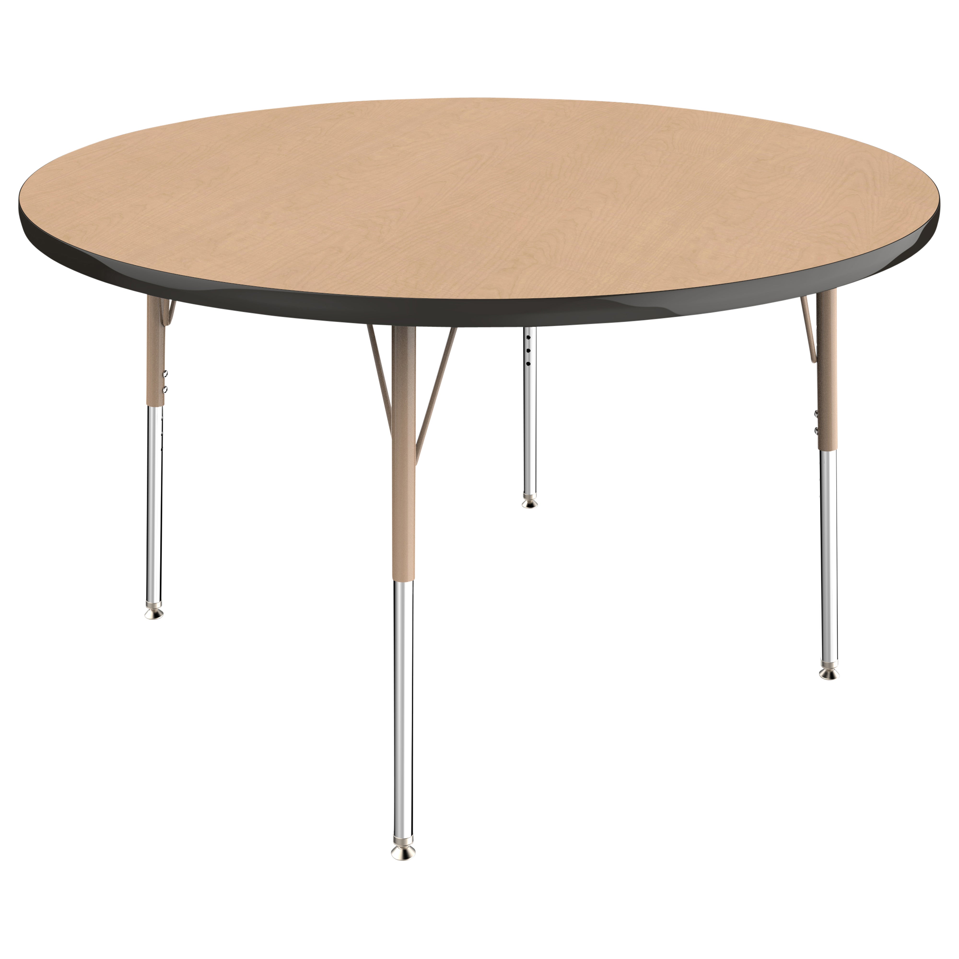 48" Round T-Molding Activity Table with Adjustable Standard Swivel Glide Legs - Maple/Black/Sand