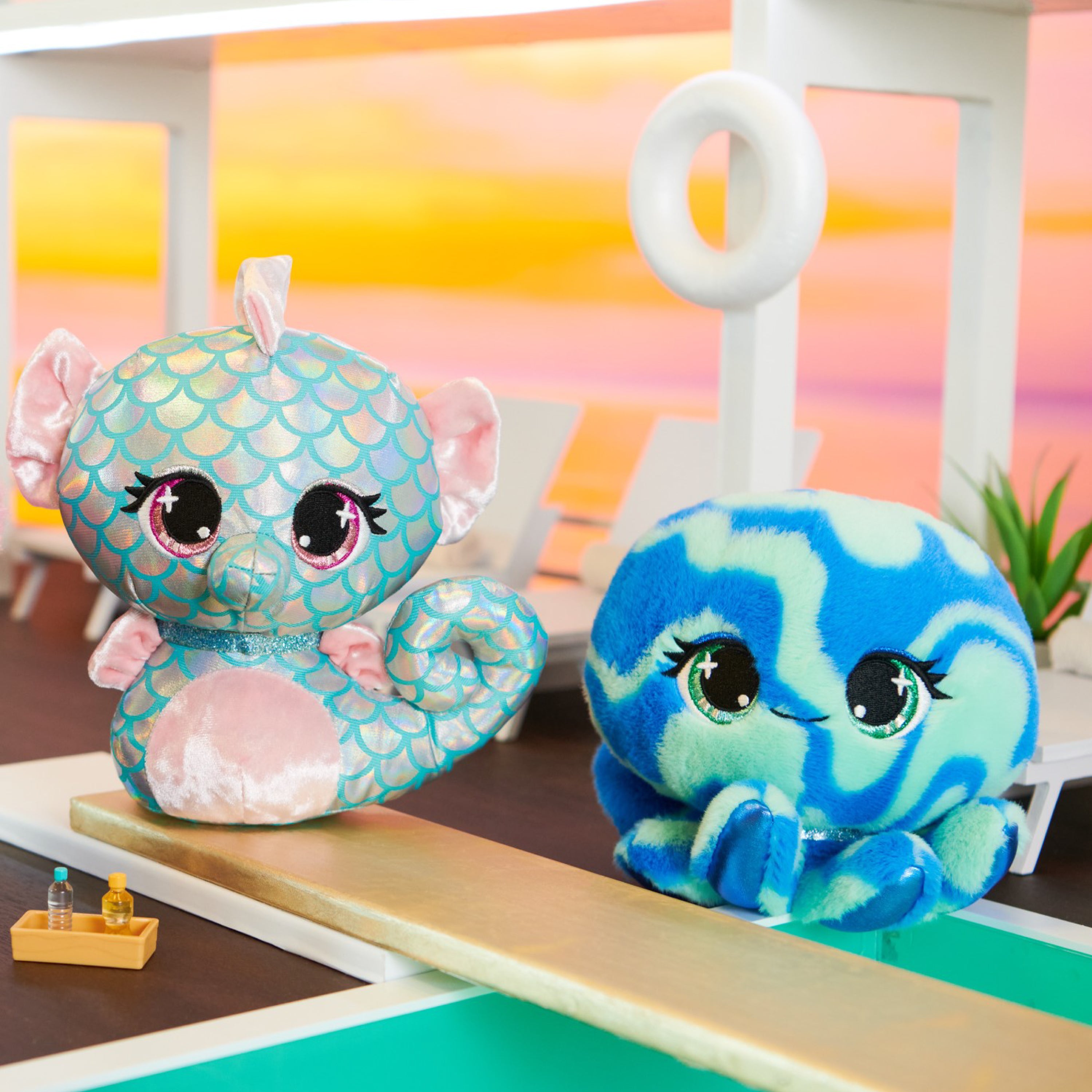 P.Lushes Designer Fashion Pets Mel Dives Premium Seahorse Stuffed Animal, Pink and Teal, 6”