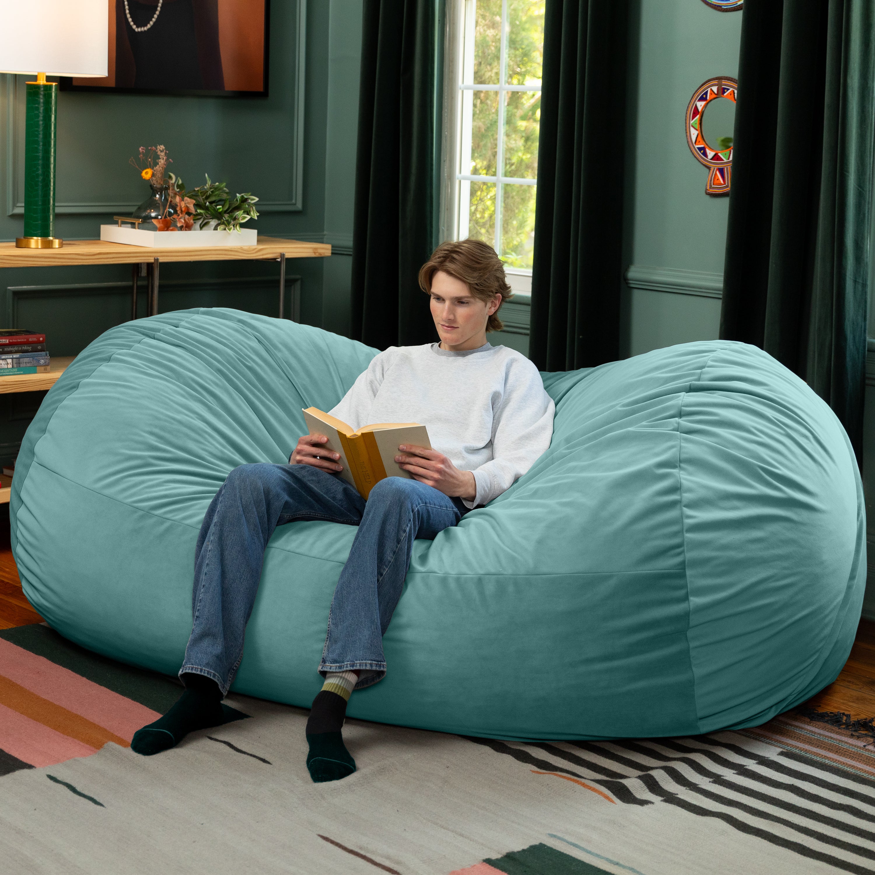 Jaxx Grand Lounger 7 Foot Bean Bag Sofa -Lush Velvet Turquoise