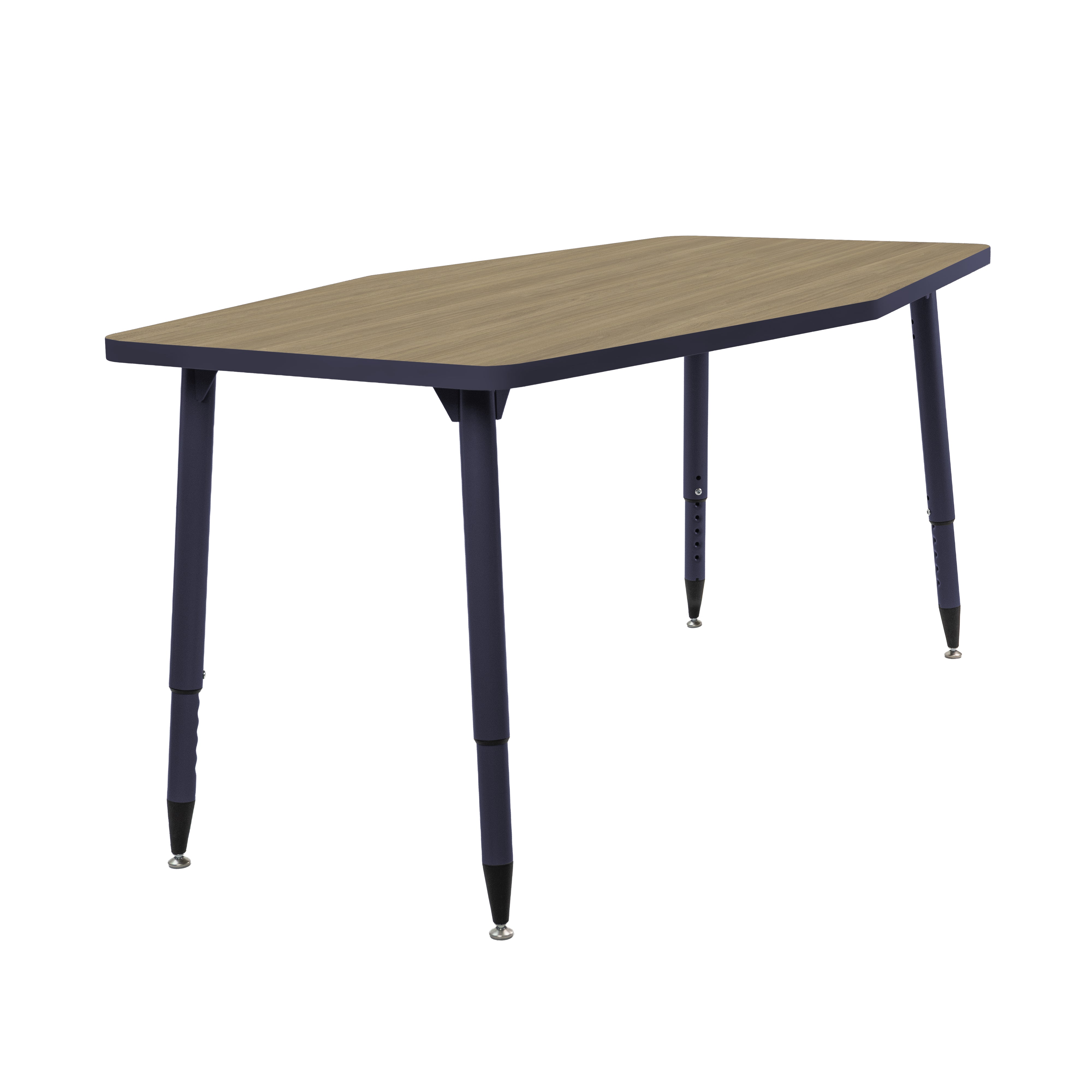 Adapte 34" x 60" Long Hexagon Thermofused Activity Table with Adjustable Tapered Legs - Pasadena Oak/Navy