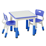 23in x 23in Square Dry-Erase Activity Table and 2 Adjustable Height Plastic Chairs - Blue