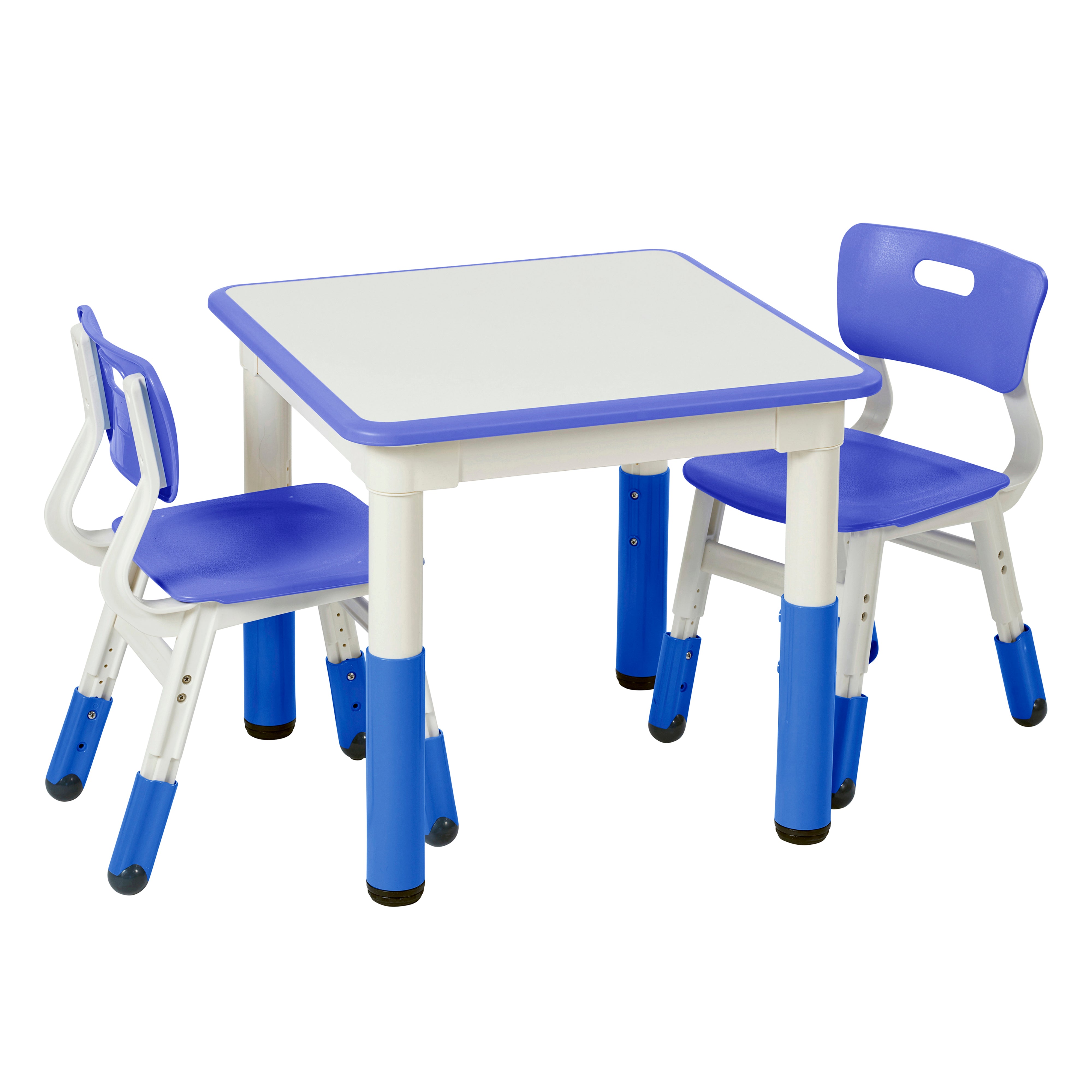 23in x 23in Square Dry-Erase Activity Table and 2 Adjustable Height Plastic Chairs - Blue