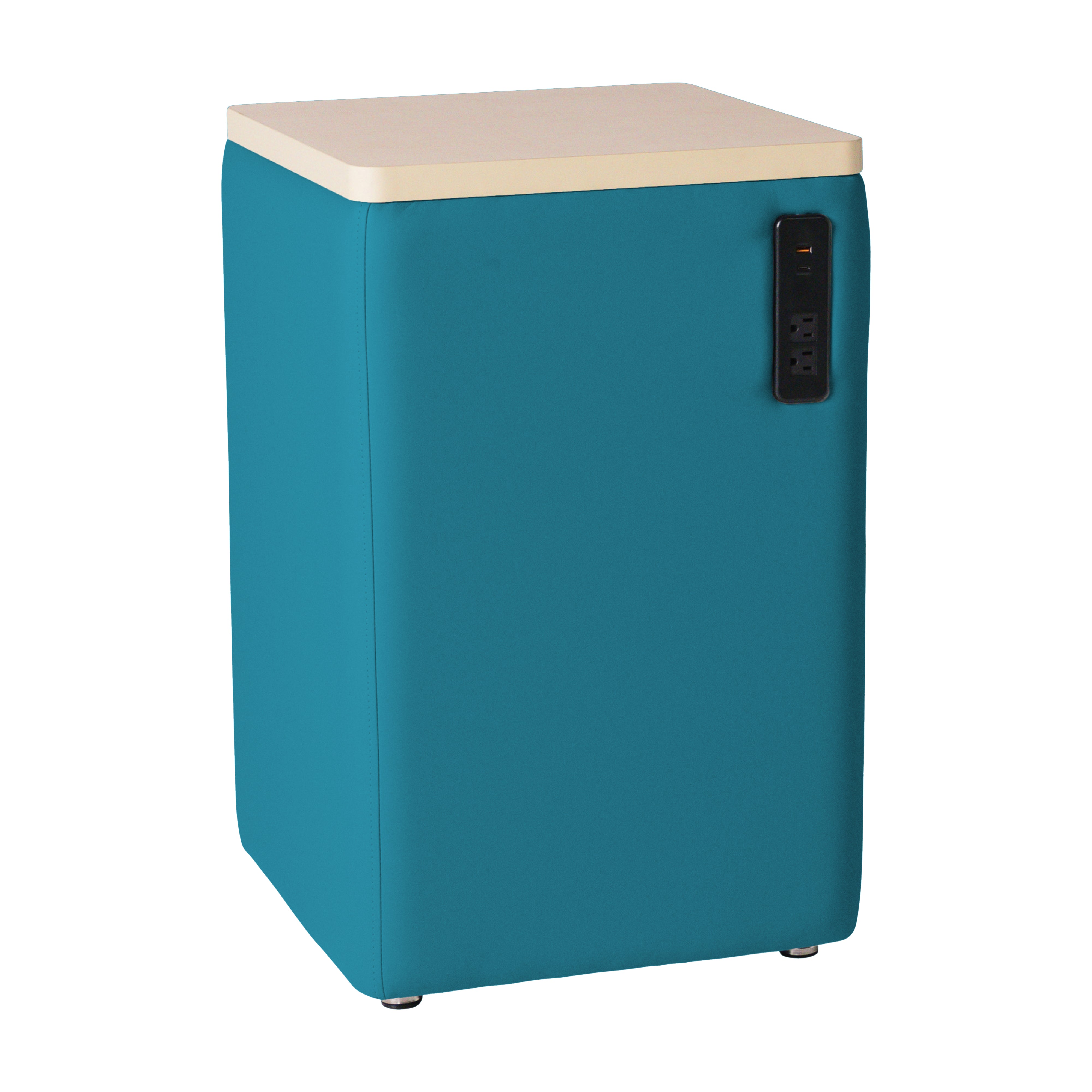 Pro Series Upholstered 18" x 18" Square Ottoman Table with Tech Panel 28" Height - Teal/Maple
