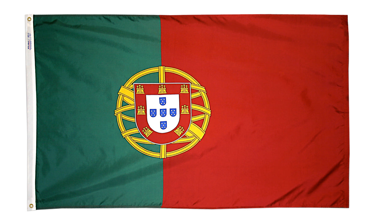 Portugal Flag 5x8 ft. Nylon SolarGuard Nyl-Glo 100% Made in USA to Official United Nations Design Specifications.