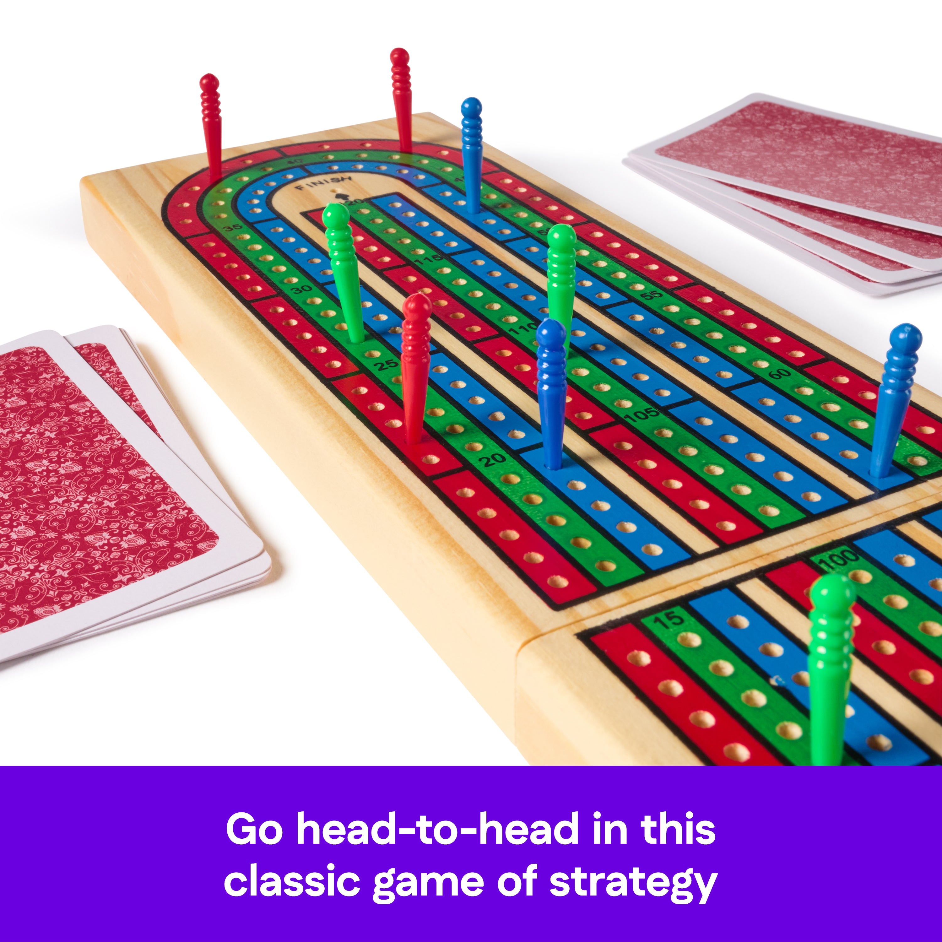 Spin Master Games, Cardinal Classics, Solid Wood Cribbage, Classic Strategy Game with Folding Board & Playing Cards, Cribbage for Beginners & Experts, for Adults & Kids, 2 Players, for Ages 8 & Up