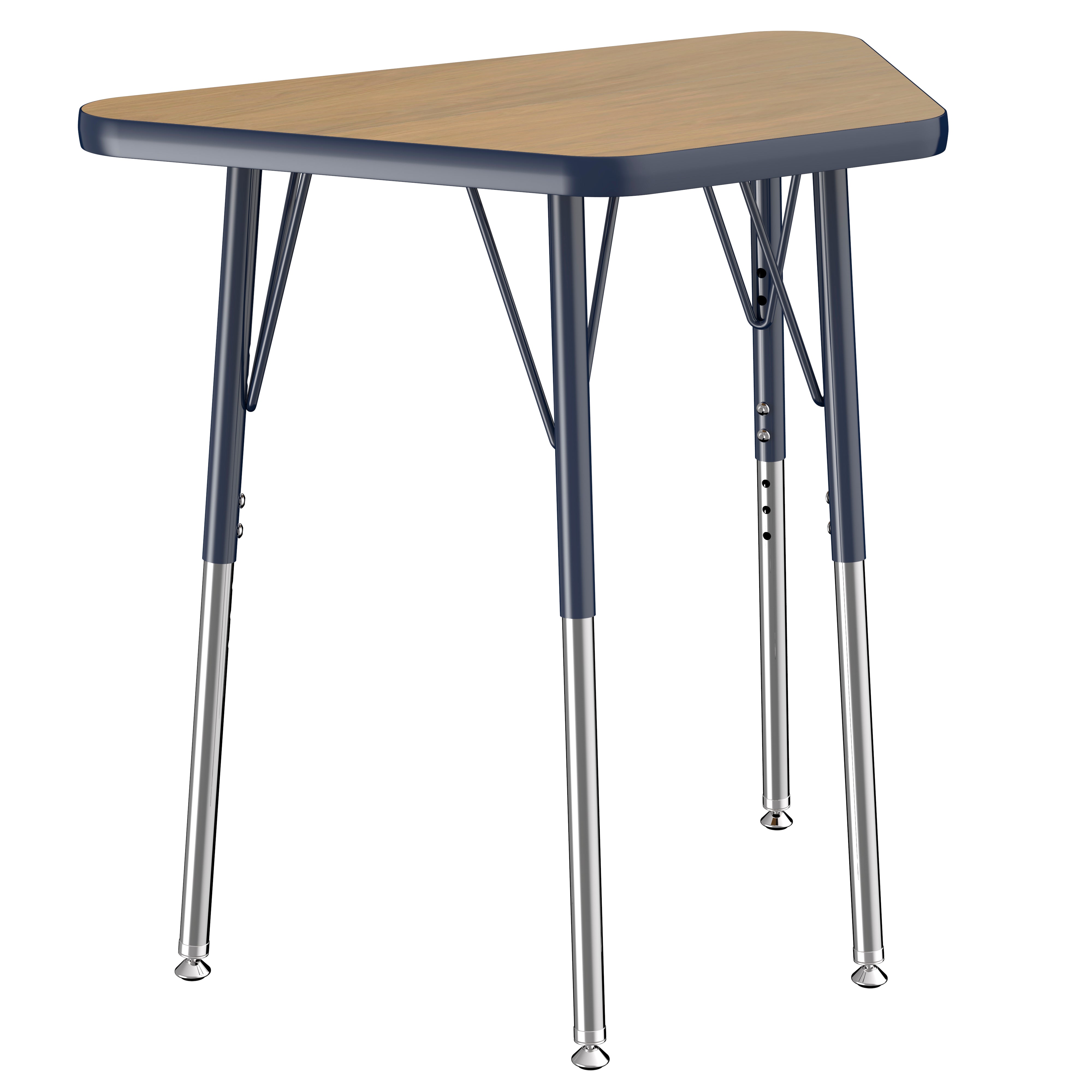 18" x 30" Trapezoid T-Molding Activity Table with Adjustable Standard Swivel Glide Legs - Pasadena Oak/Navy