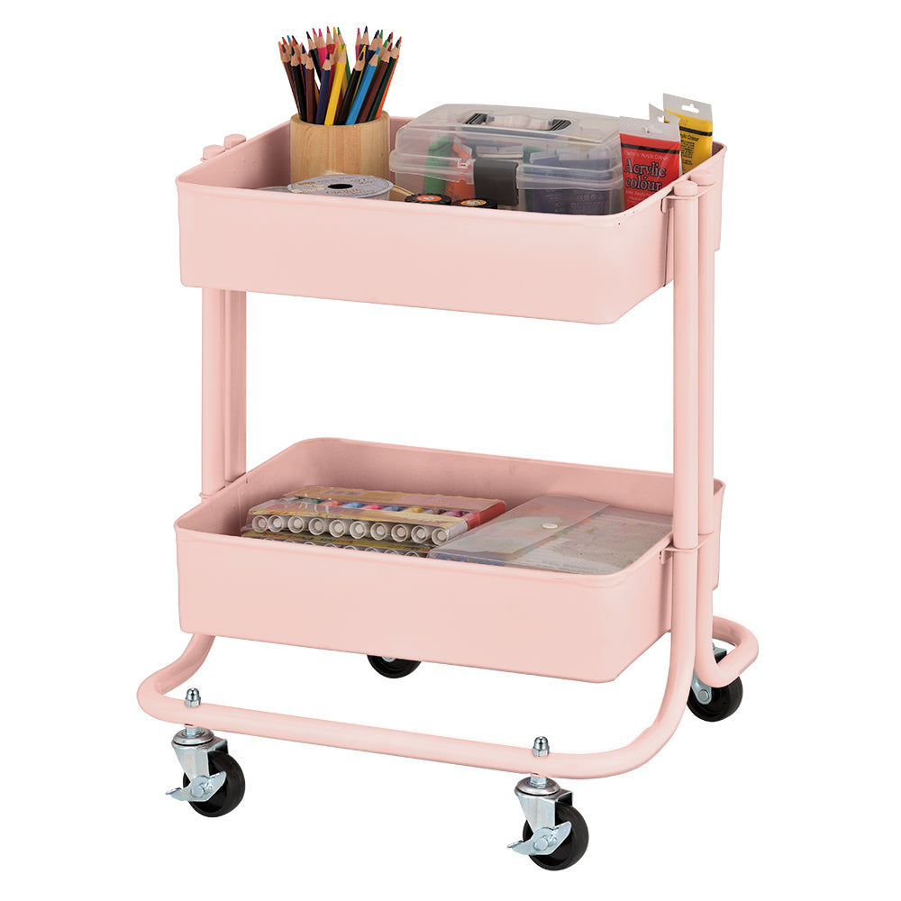 2-Tier Metal Rolling Utility Cart - Pink