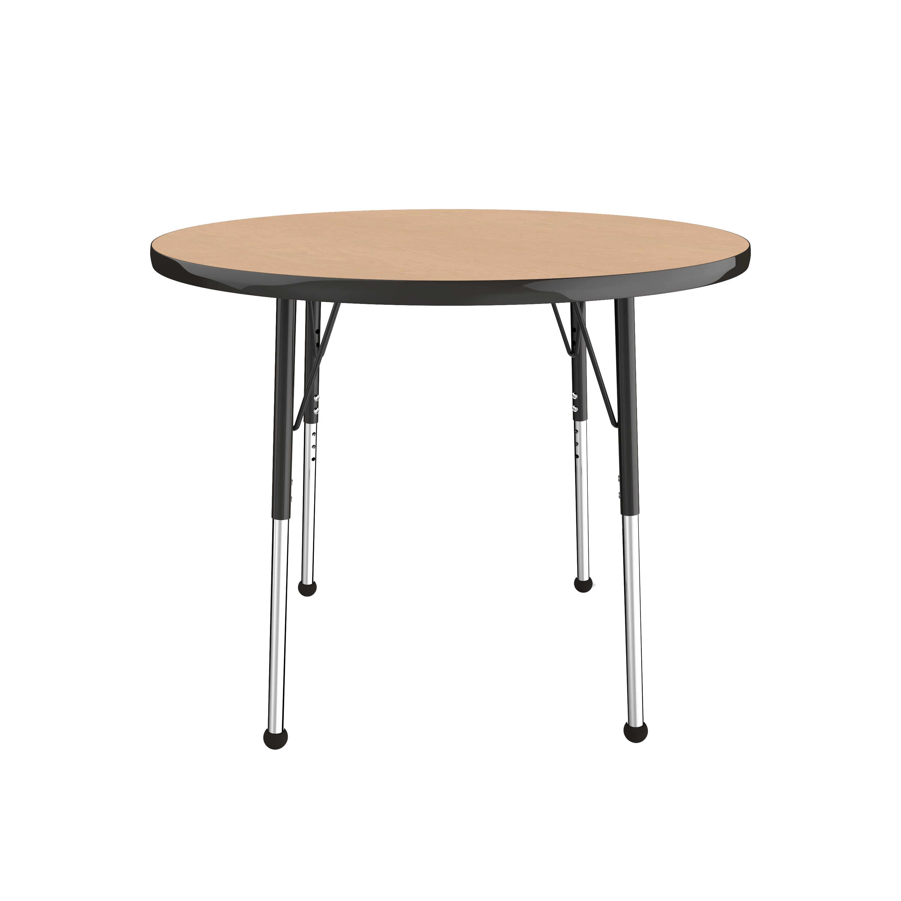 36" Round T-Molding Activity Table with Adjustable Standard Ball Glide Legs - Maple/Black