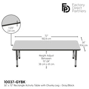 36" x 72" Rectangle T-Molding Activity Table with Adjustable Chunky Legs - Gray/Black
