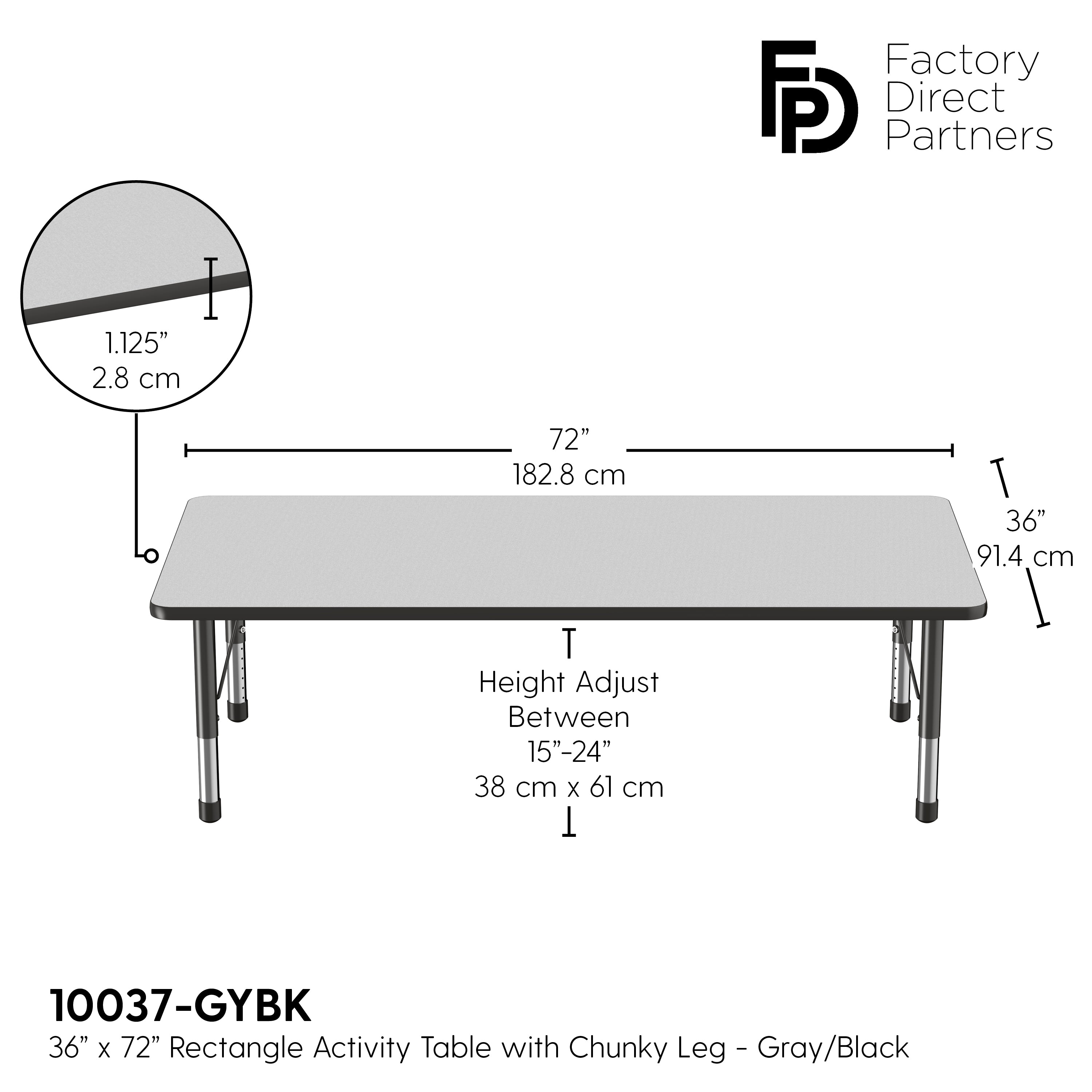 36" x 72" Rectangle T-Molding Activity Table with Adjustable Chunky Legs - Gray/Black