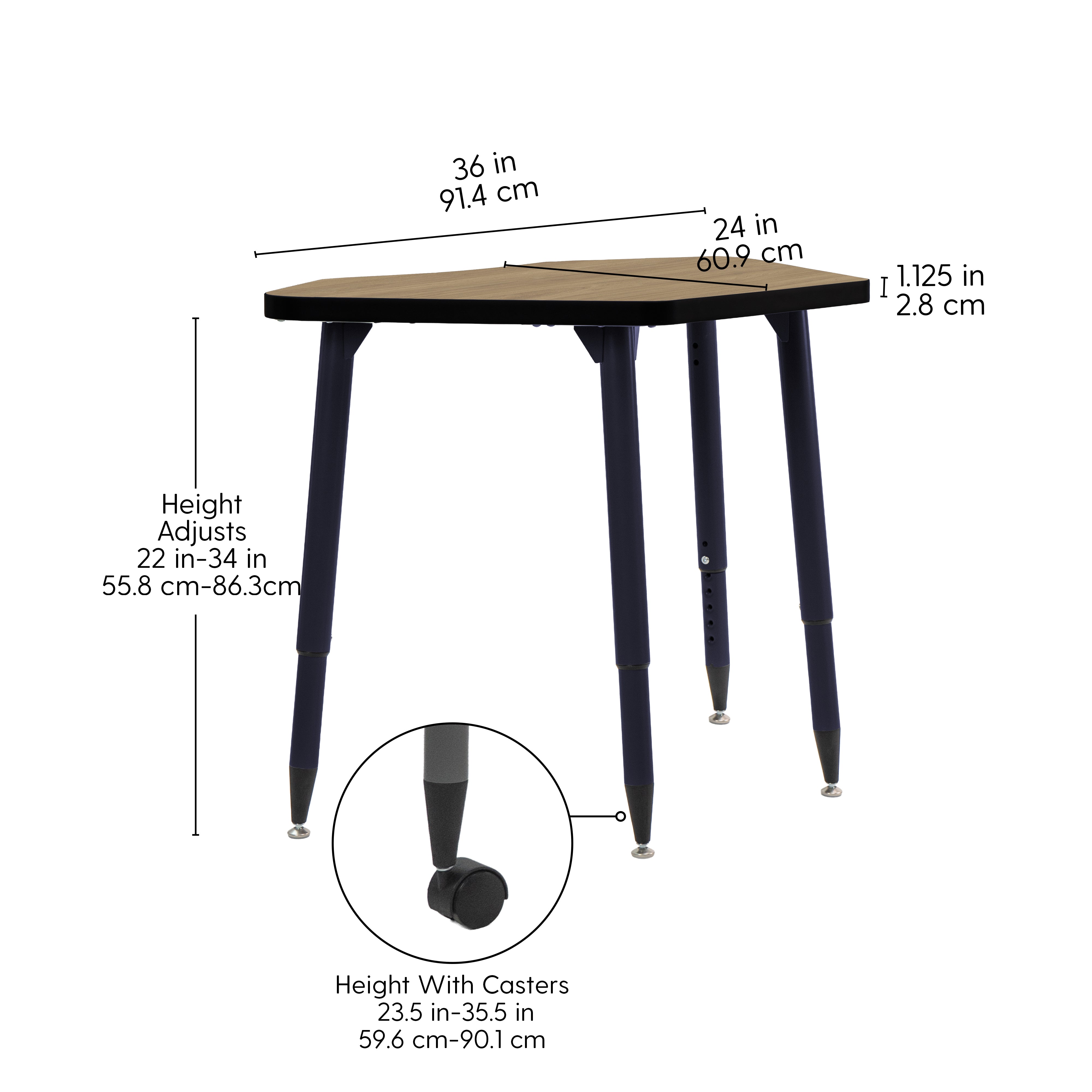 Adapte 24" x 36" Petal Thermofused Activity Table with Adjustable Tapered Legs - Pasadena Oak/Black