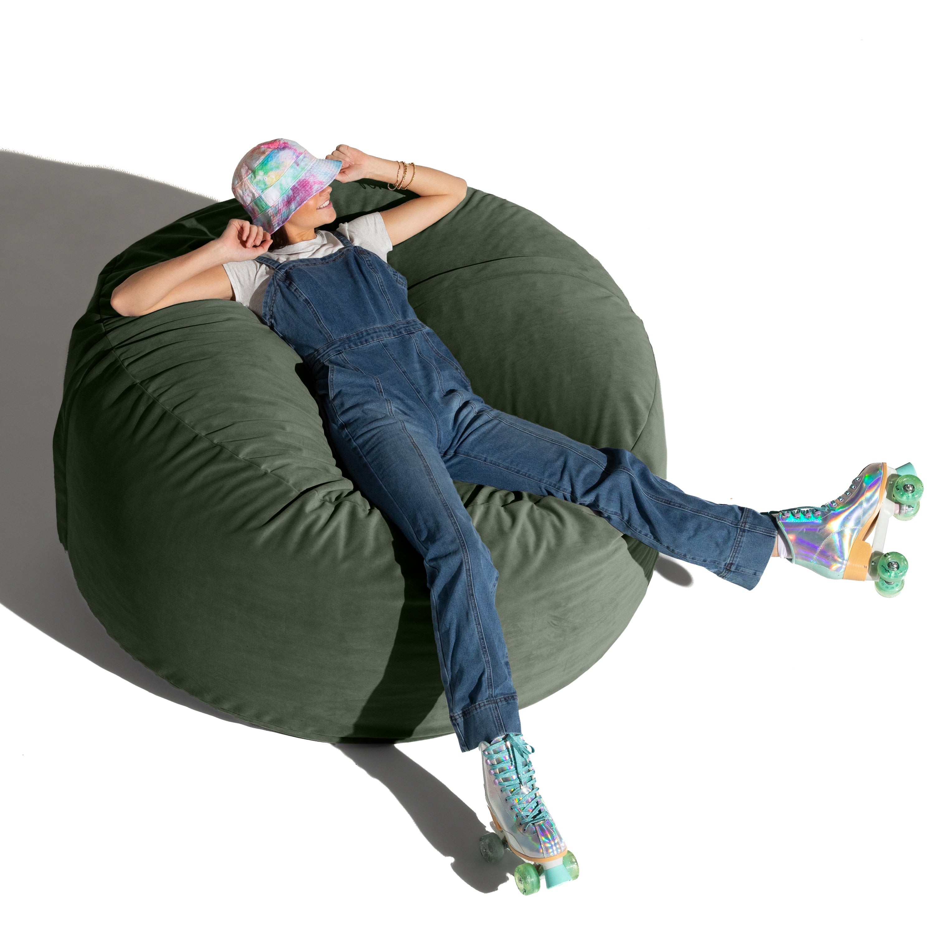 Jaxx 5 Foot Saxx - Large Round Bean Bag Chair for Adults - Lush Velvet Green