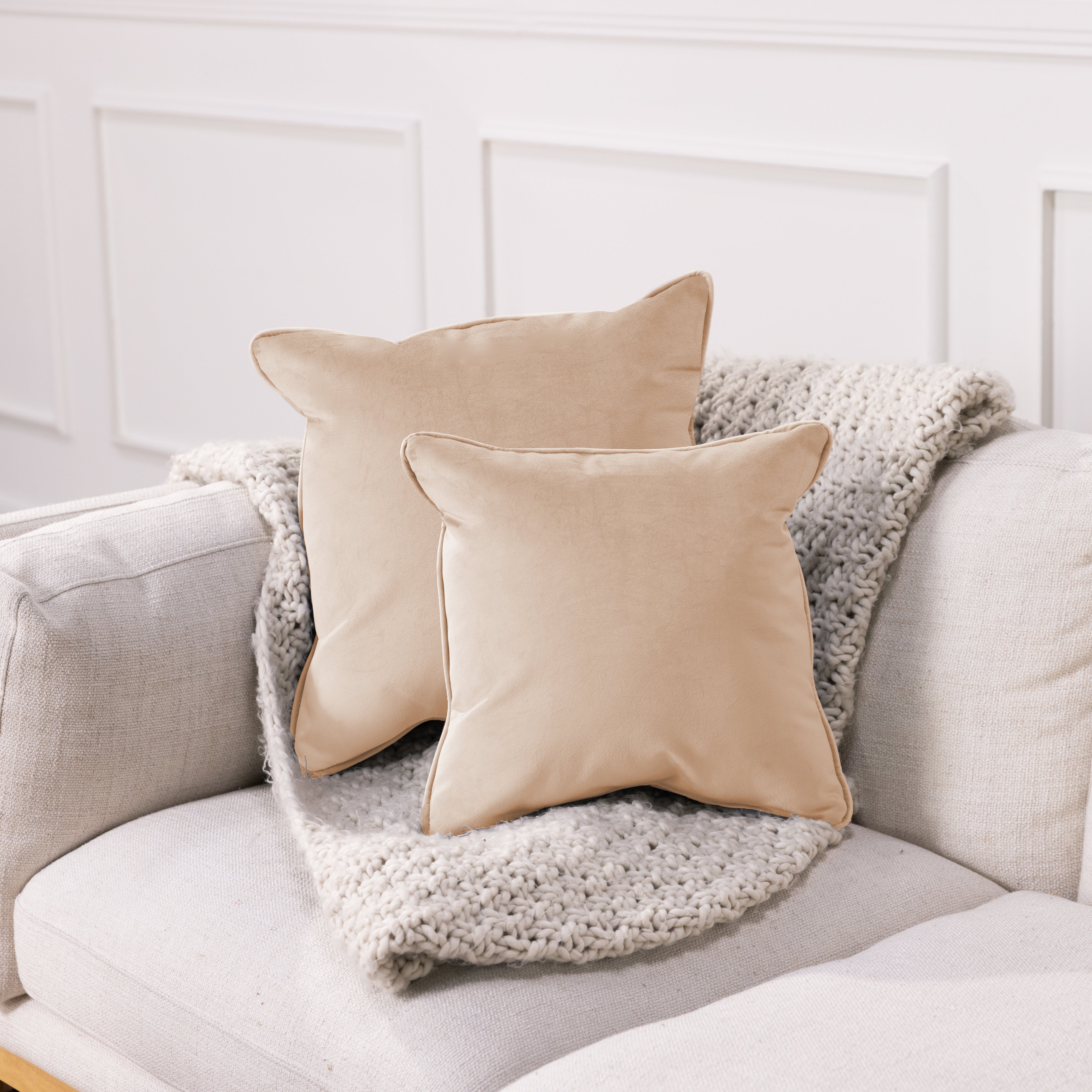 15" x 15" Square Microfiber Pillow with Piping, 2-Piece - Beige