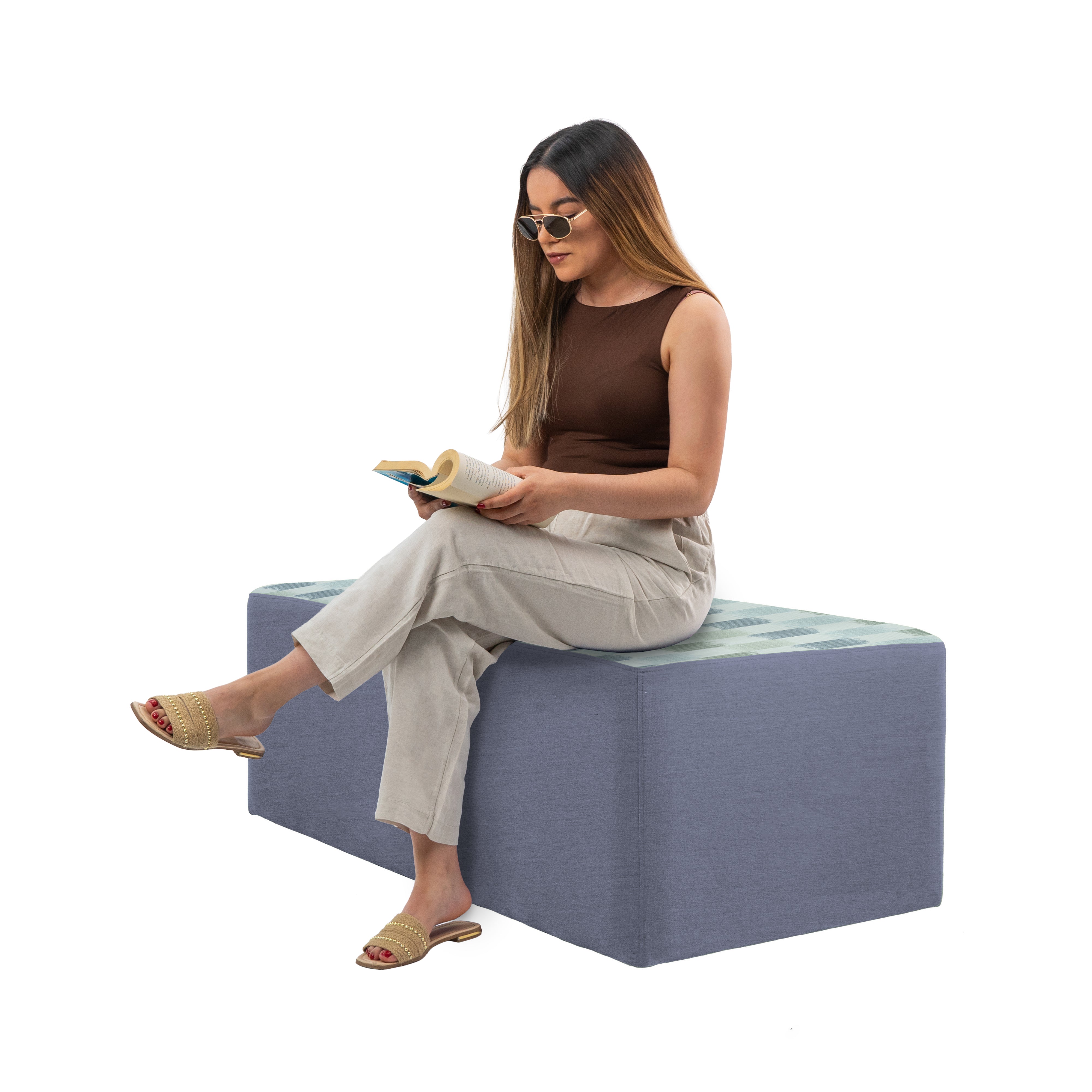 Outdoor 24" x 48" Rectangle Ottoman with Sunbrella, 18" H - Dream Mist/Canvas Haze