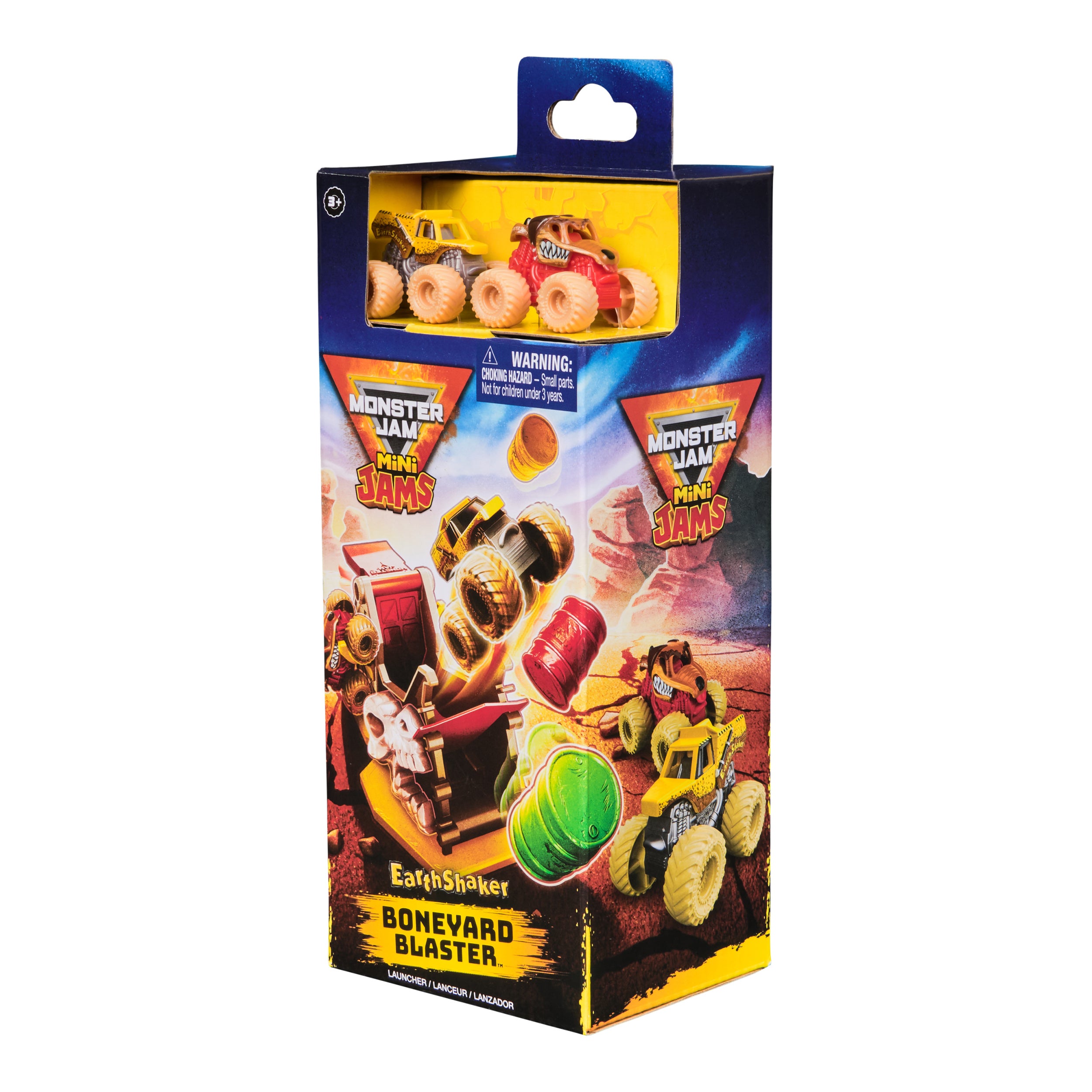 Monster Jam Mini Jams, Earthshaker Boneyard Blaster Playset with 2 Minis Monster Jam Monster Truck, Kids Toys For Ages 3 and Up