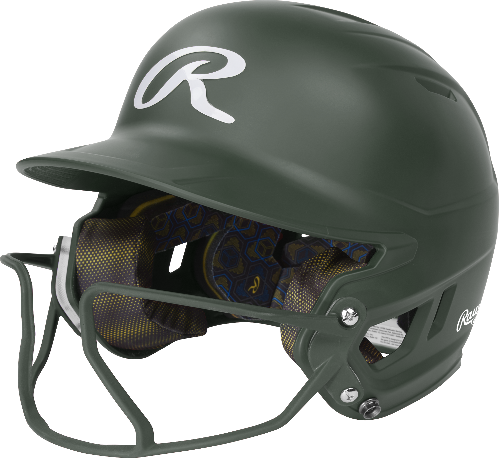 Rawlings Mach Hi-Viz Senior Matte Batting Helmet With Hi-Viz Face Guard - Dark Green