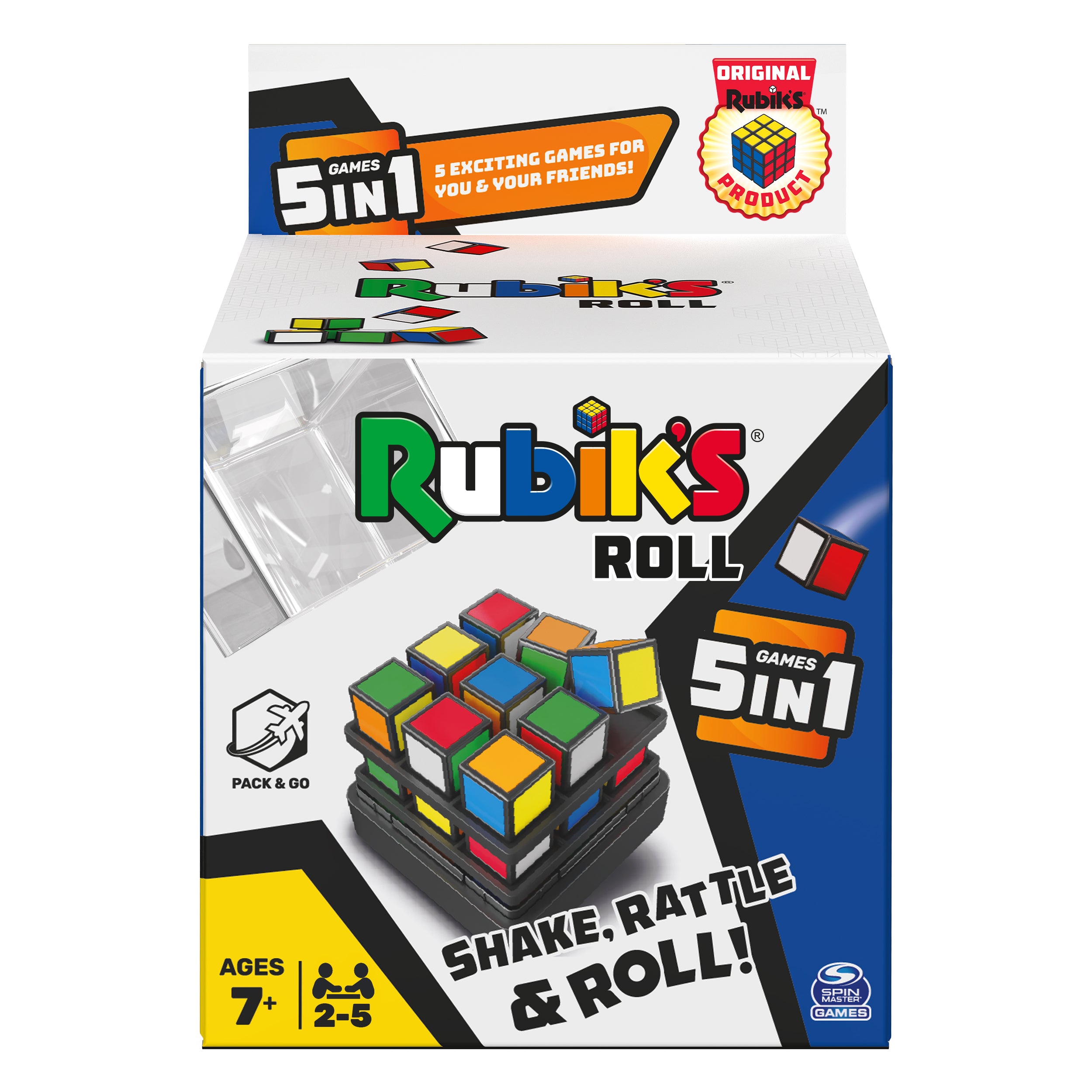Rubik’s Roll, 5-in-1 Dice Games Pack & Go Travel Size Multiplayer Colorful Road Trip Board Game, for Kids & Adults Ages 7 and up