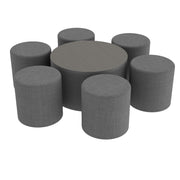 Pro Series 30" Round Ottoman Table with Round 18" H Seating, 7-Piece Set - Slate Gray Crosshatch/Cosmic Strandz