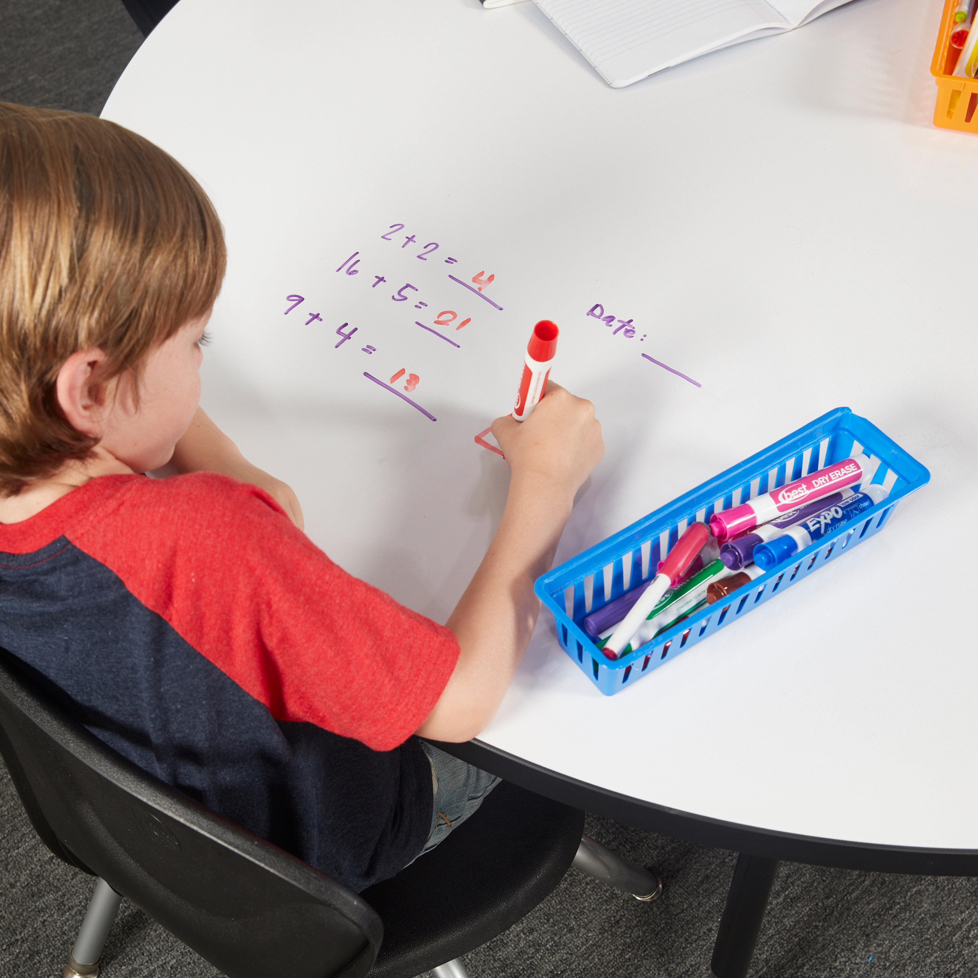 46" Round Collaborative Dry-Erase Activity Table with Adjustable Mobile Legs - Whiteboard/Black