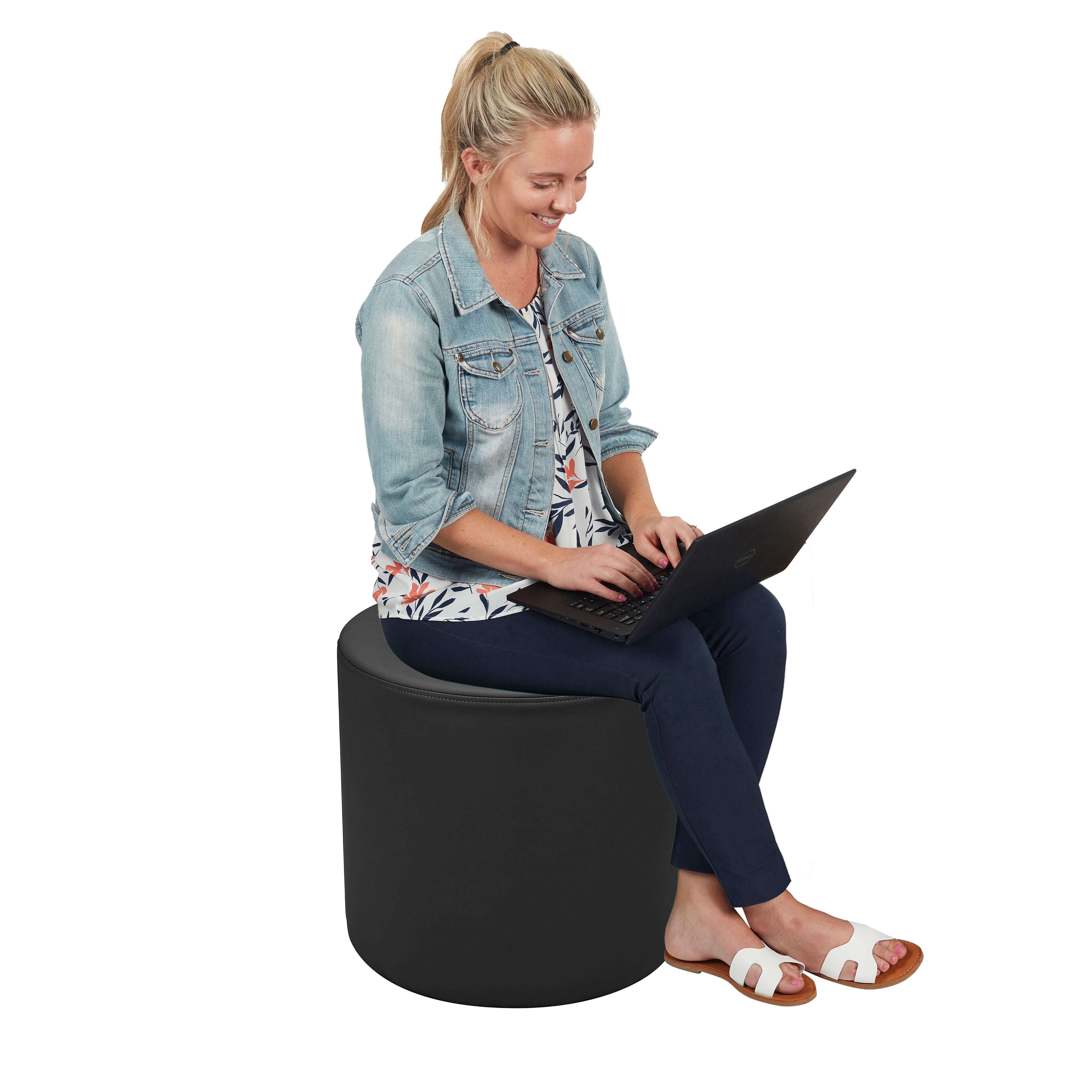 Pro Series Upholstered Round Ottoman 18" Height - Black