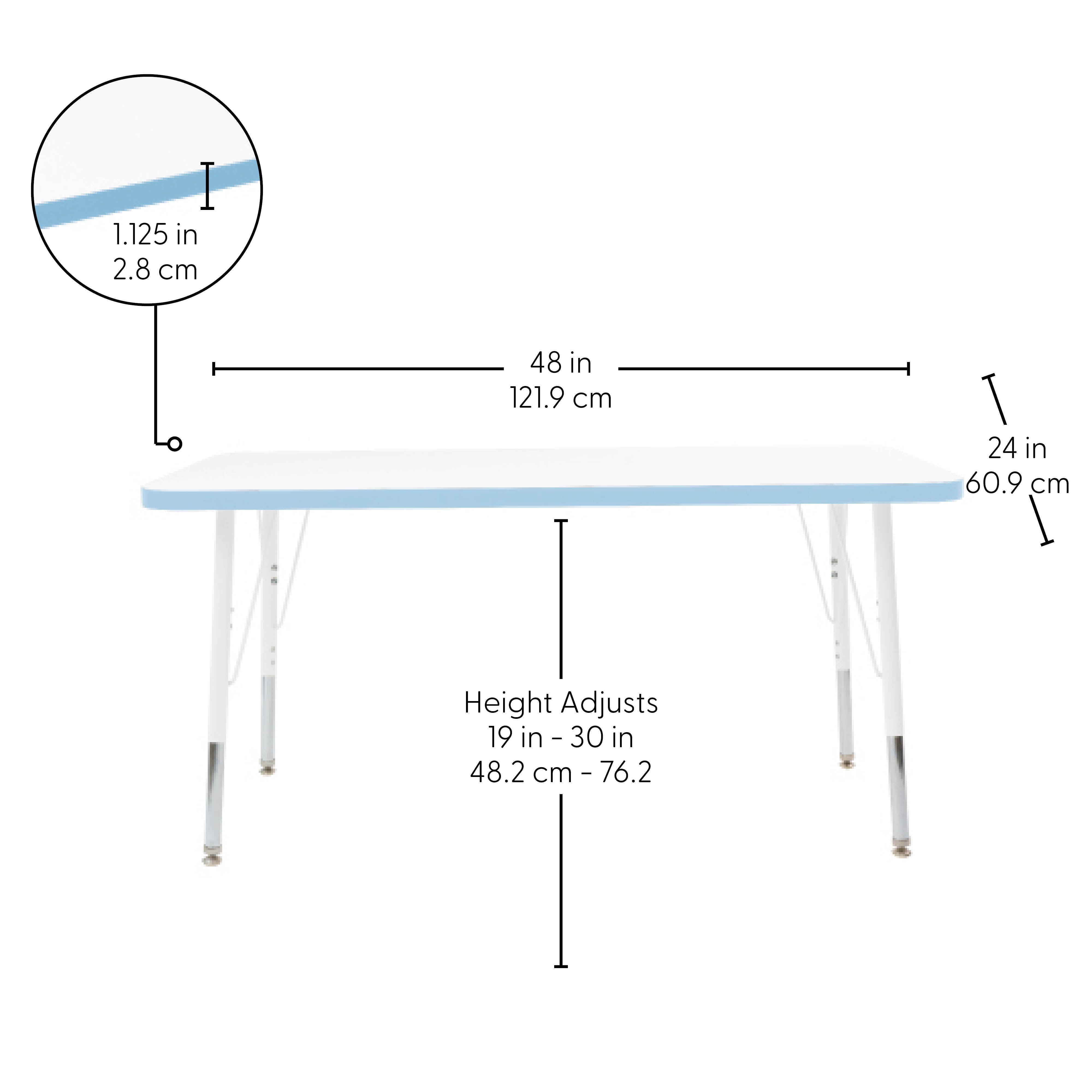 24" x 48" Rectangle Thermofused Activity Table with Adjustable Standard Swivel Glide Legs - White/Powder Blue/White
