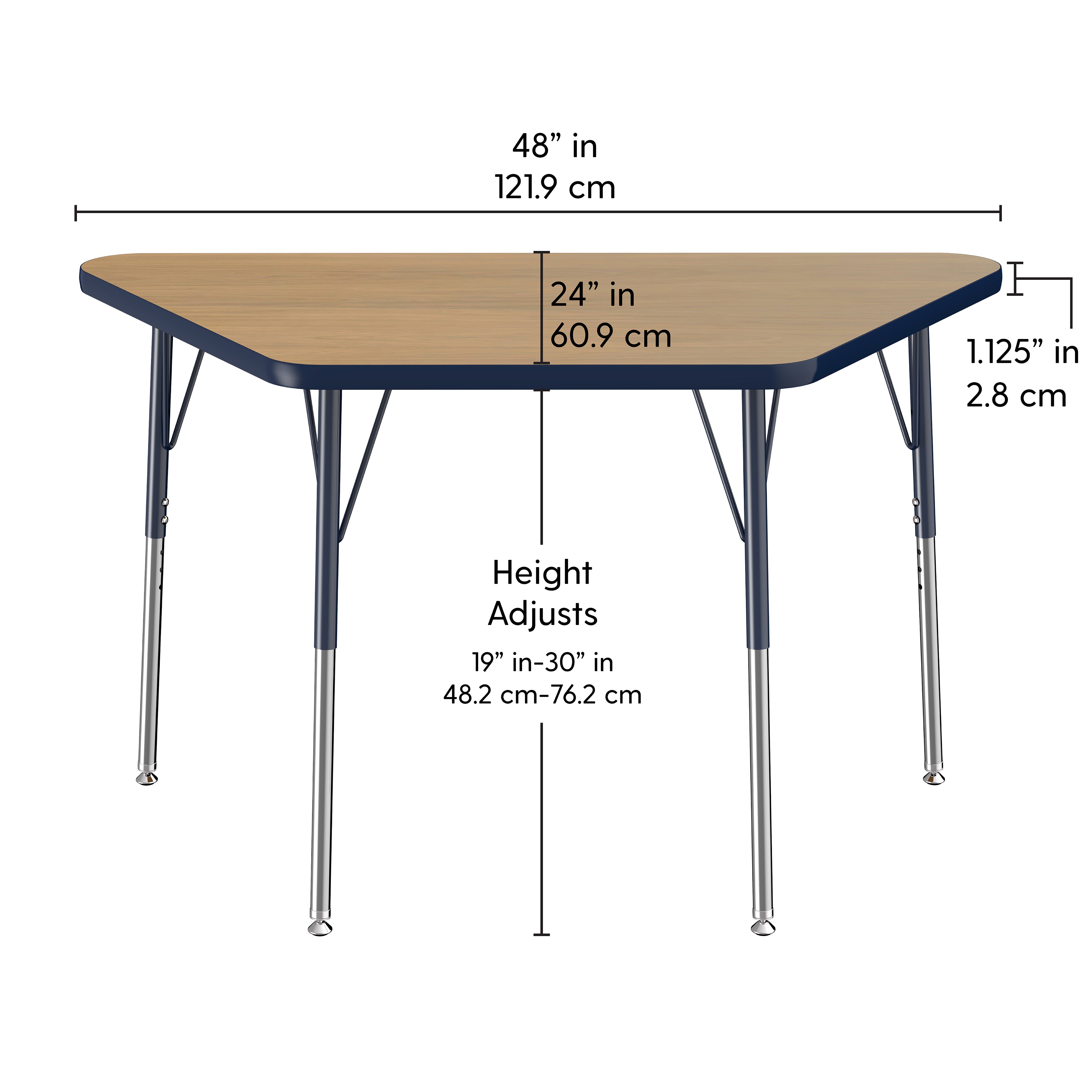 24" x 48" Trapezoid T-Molding Activity Table with Adjustable Standard Swivel Glide Legs - Pasadena Oak/Navy