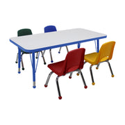 24" x 48" Rectangle Dry-Erase Activity Table with Standard Legs and 10" Stack Chairs with Ball Glides, 5-Piece Set - Whiteboard/Blue/Assorted