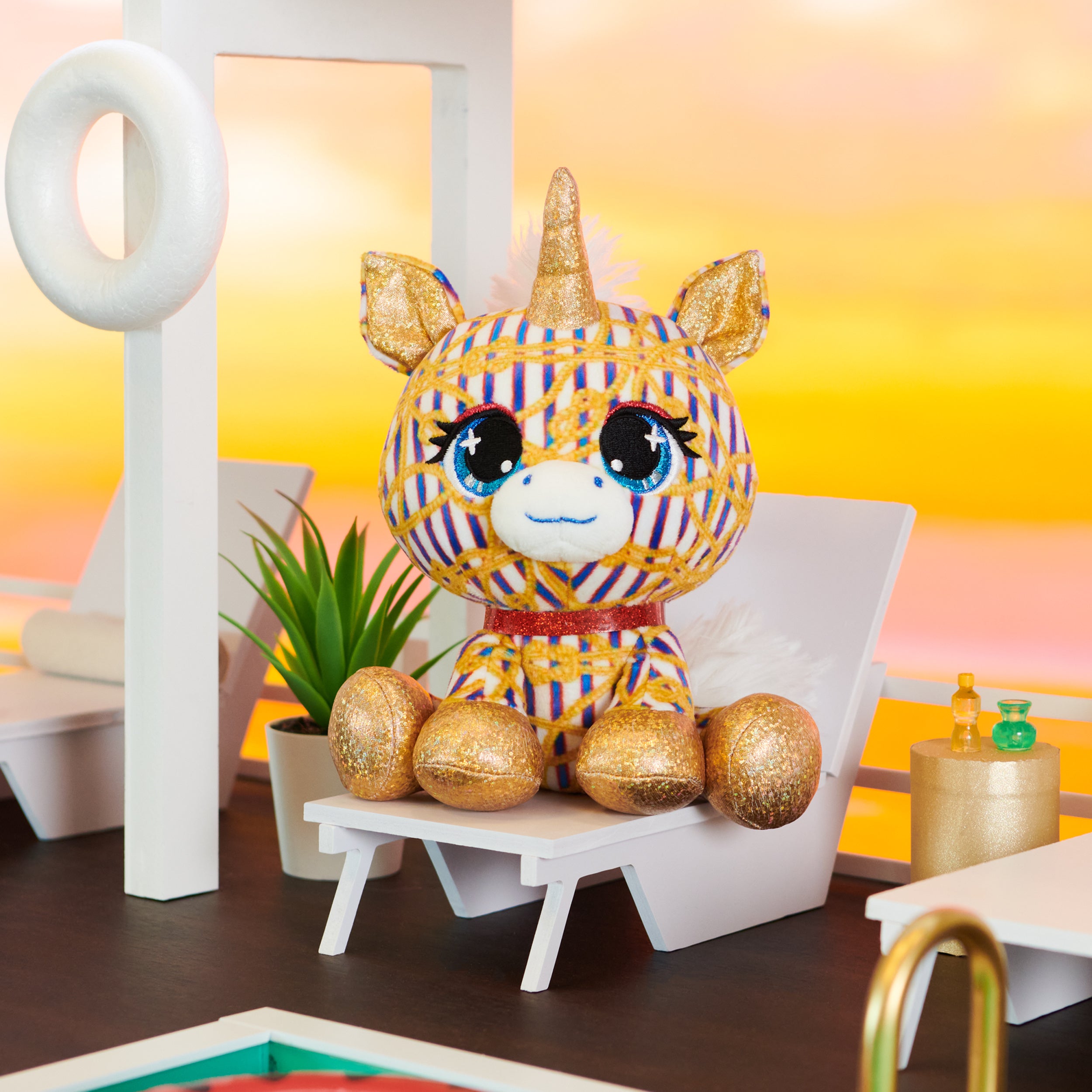 P.Lushes Designer Fashion Pets Natalie Von Corn Premium Unicorn Stuffed Animal, Gold and Blue, 6”