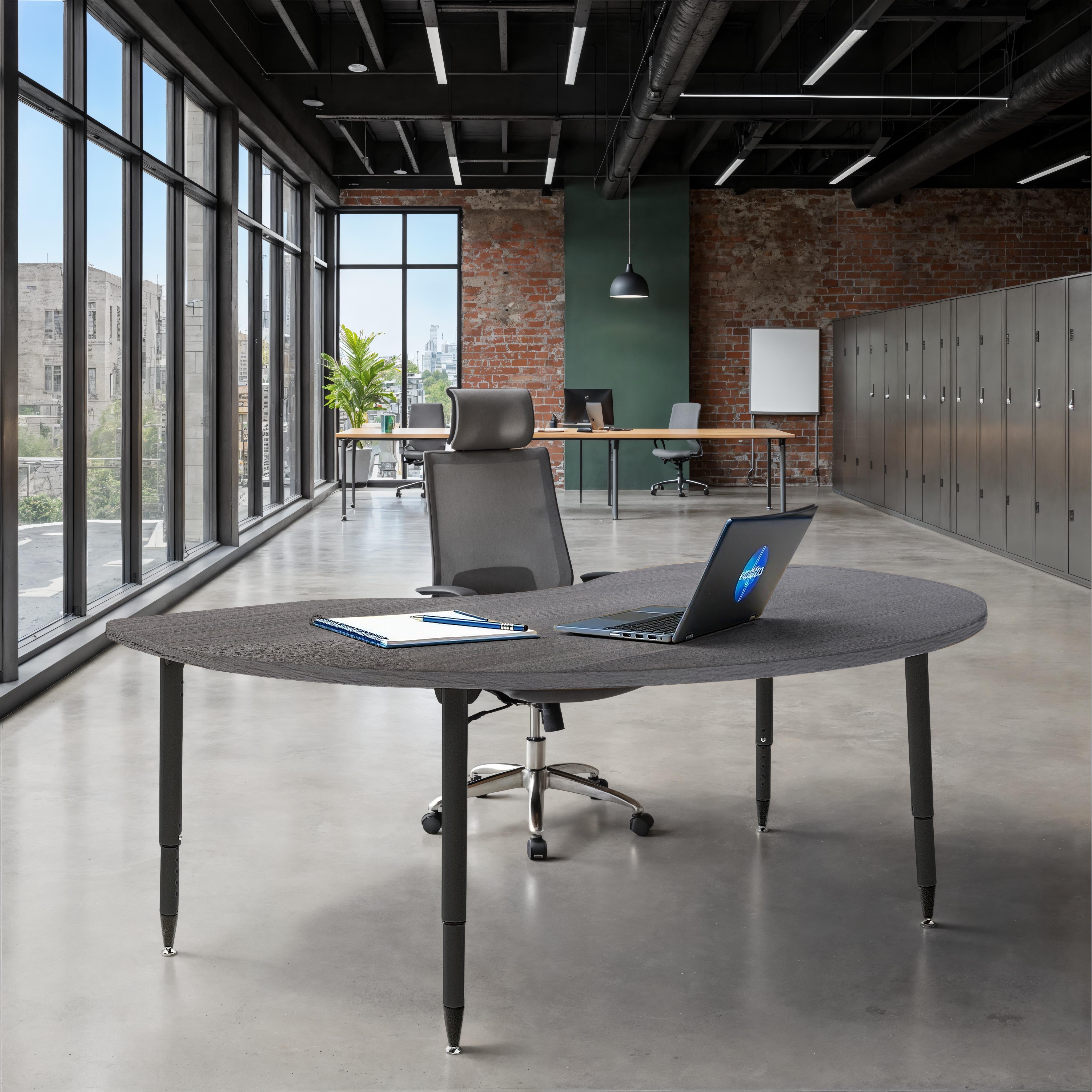 Adapte 48" x 72" Kidney Woodgrain Activity Table with Adjustable Tapered Legs - Gray Wood/Black